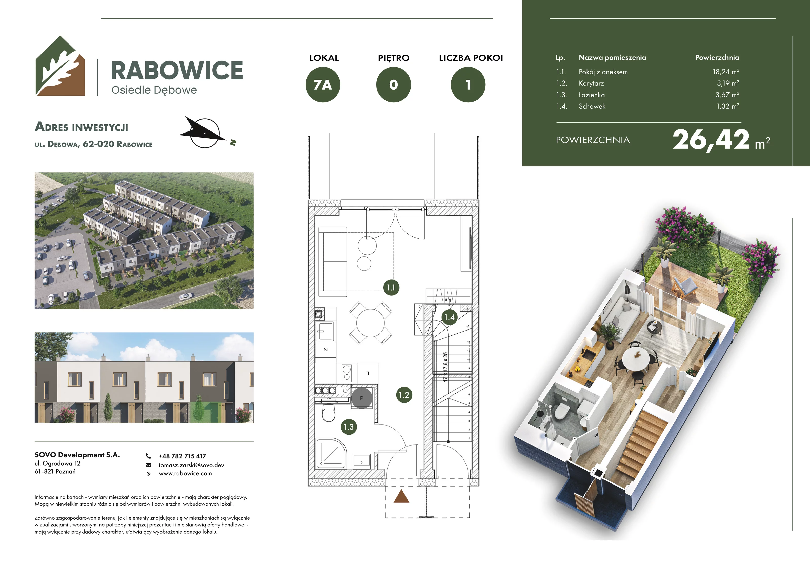 Mieszkanie 26,42 m², parter, oferta nr 7A, Rabowice Park, Rabowice, ul. Dębowa