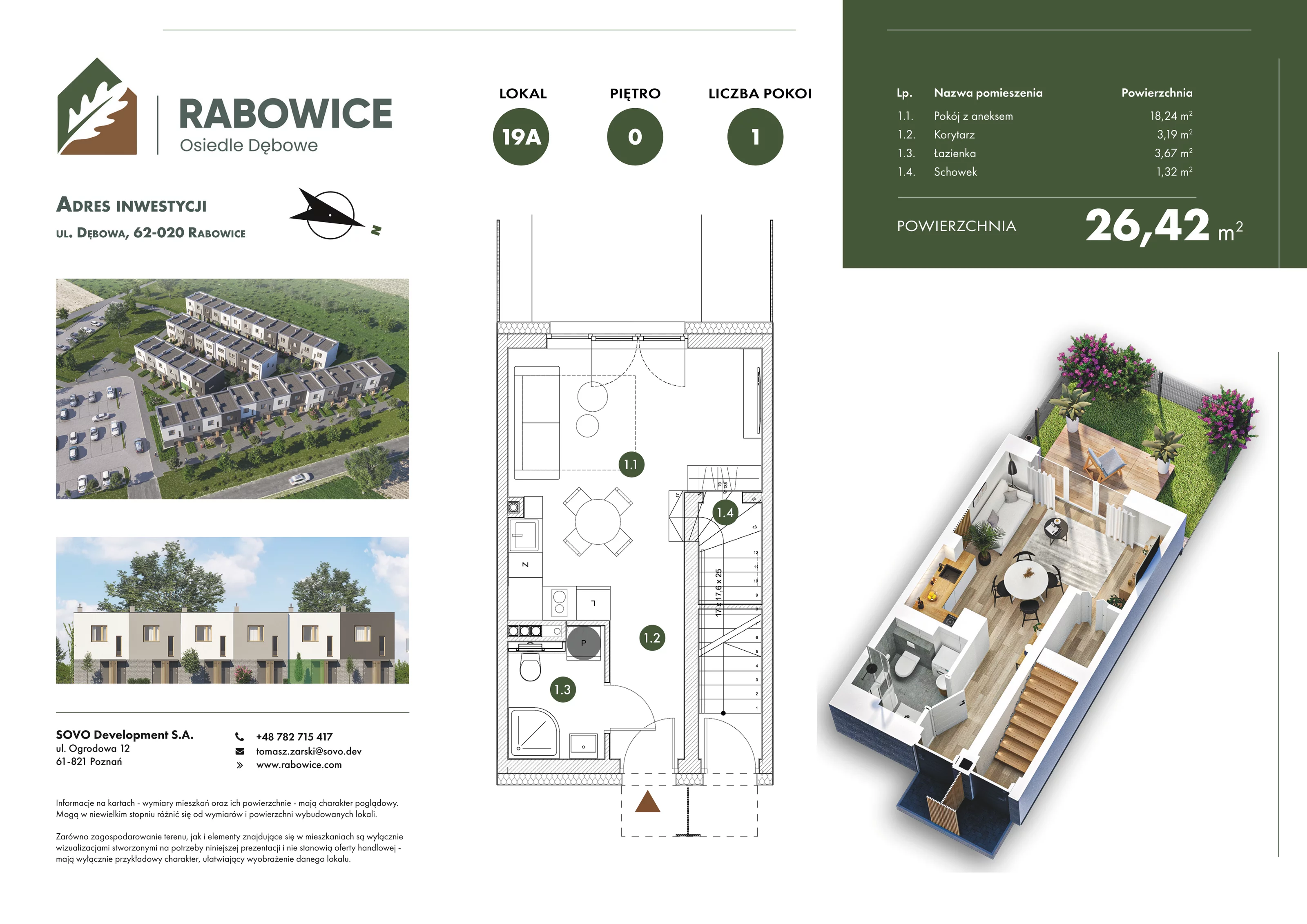 Mieszkanie 26,42 m², parter, oferta nr 19A, Rabowice Park, Rabowice, ul. Dębowa