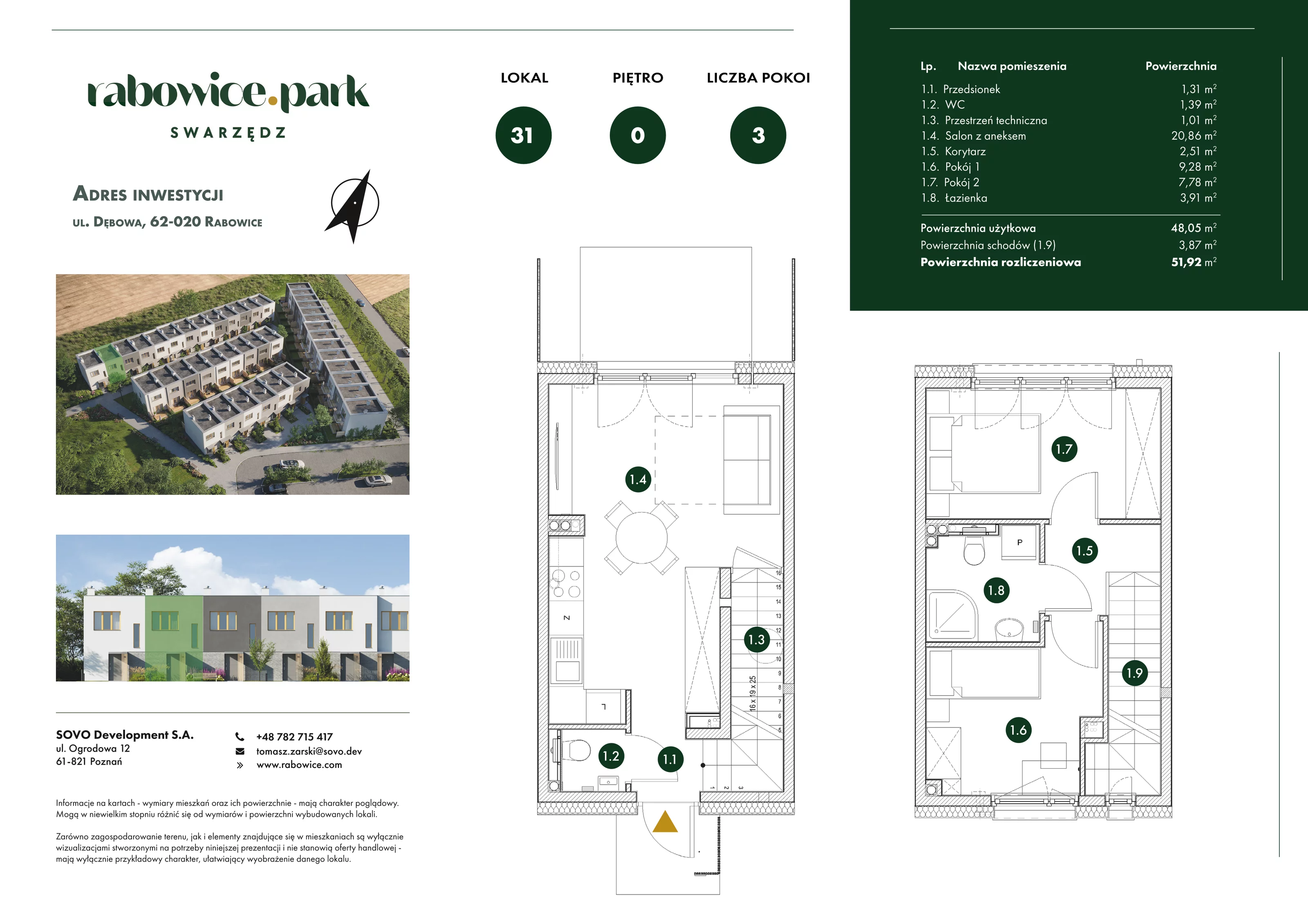 3 pokoje, mieszkanie 51,92 m², parter, oferta nr 31, Rabowice Park, Rabowice, ul. Dębowa