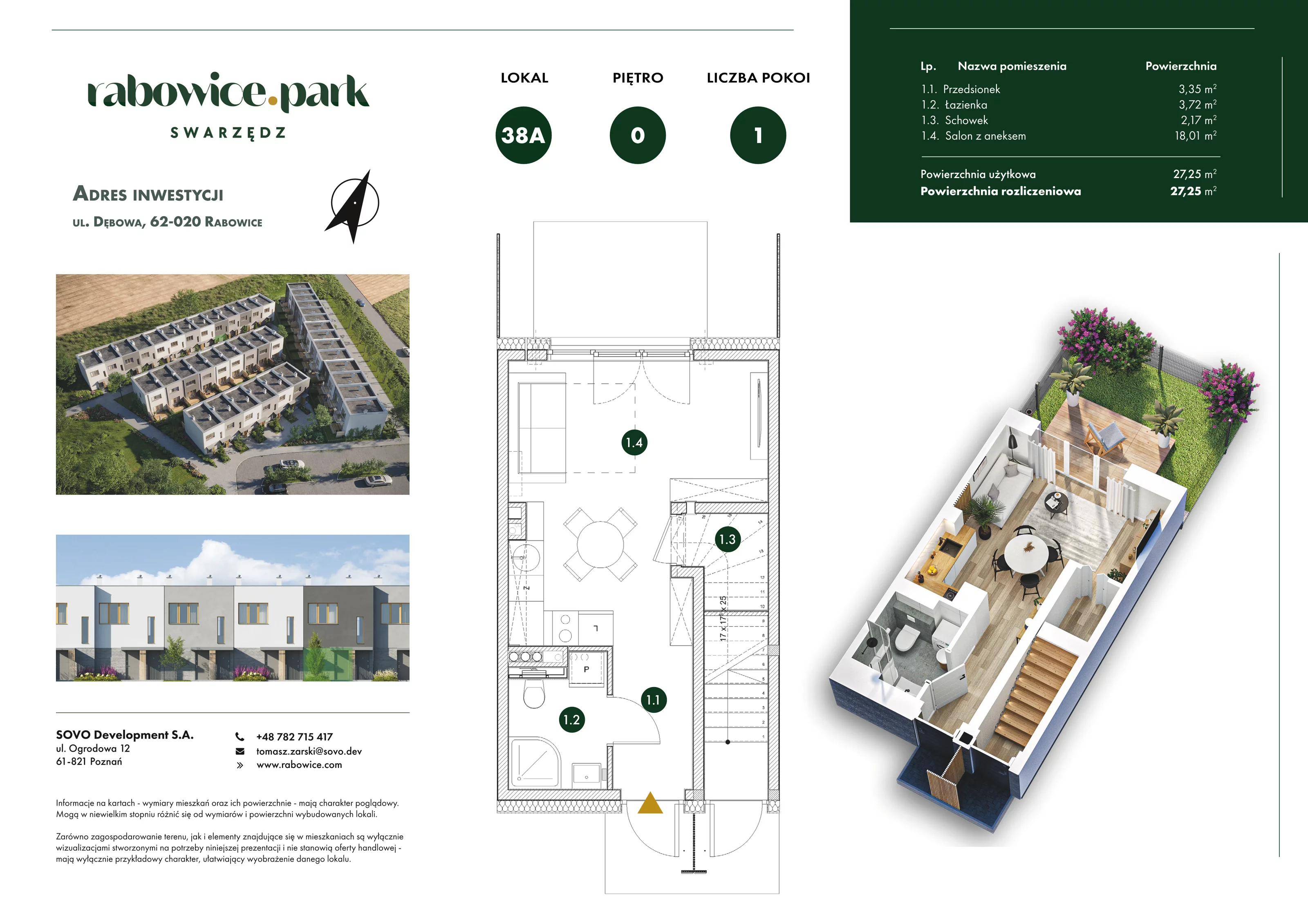 Mieszkanie 27,25 m², parter, oferta nr 38A, Rabowice Park, Rabowice, ul. Dębowa