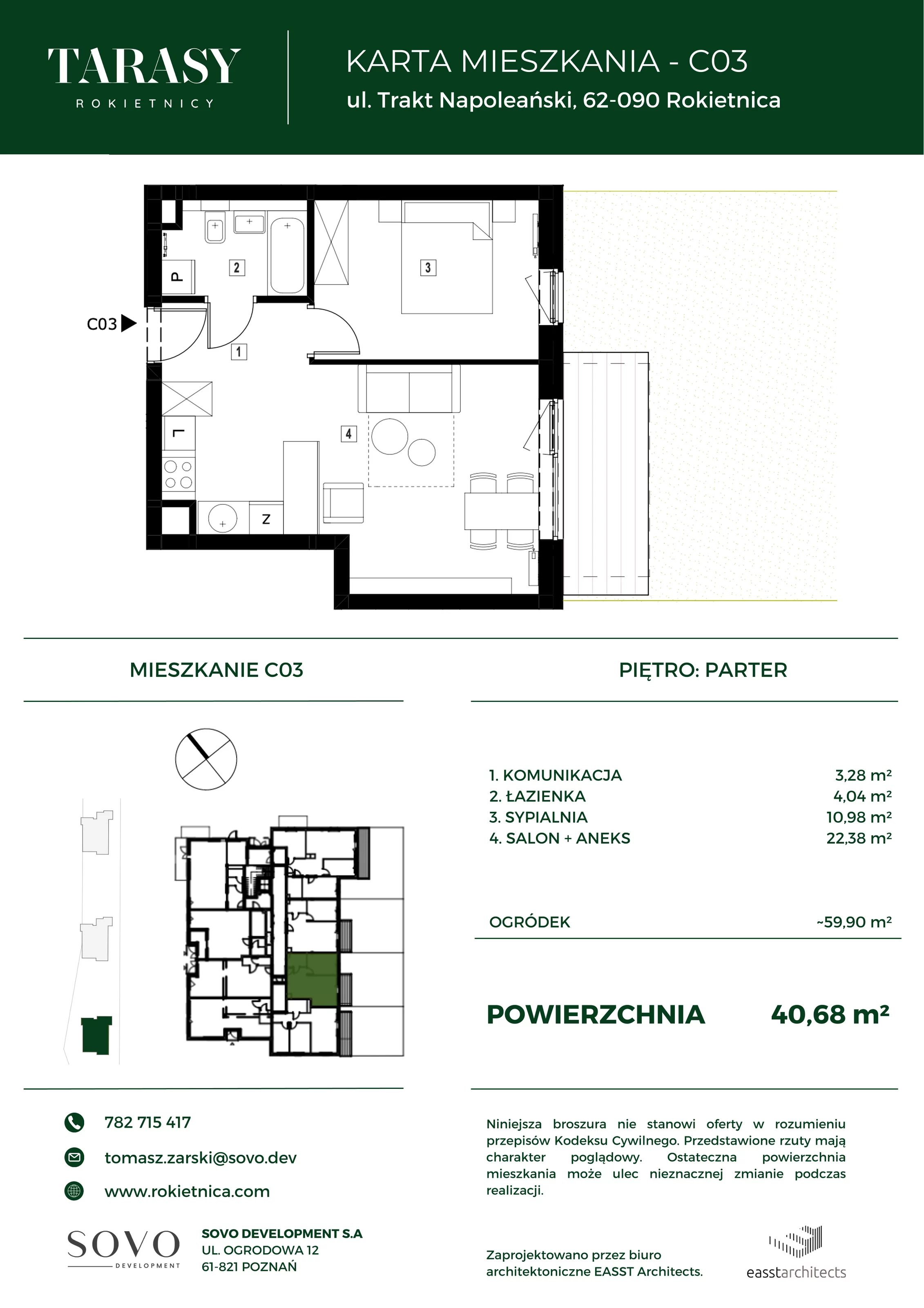 Mieszkanie 40,68 m², parter, oferta nr C03, Tarasy Rokietnicy, Rokietnica, ul. Trakt Napoleoński