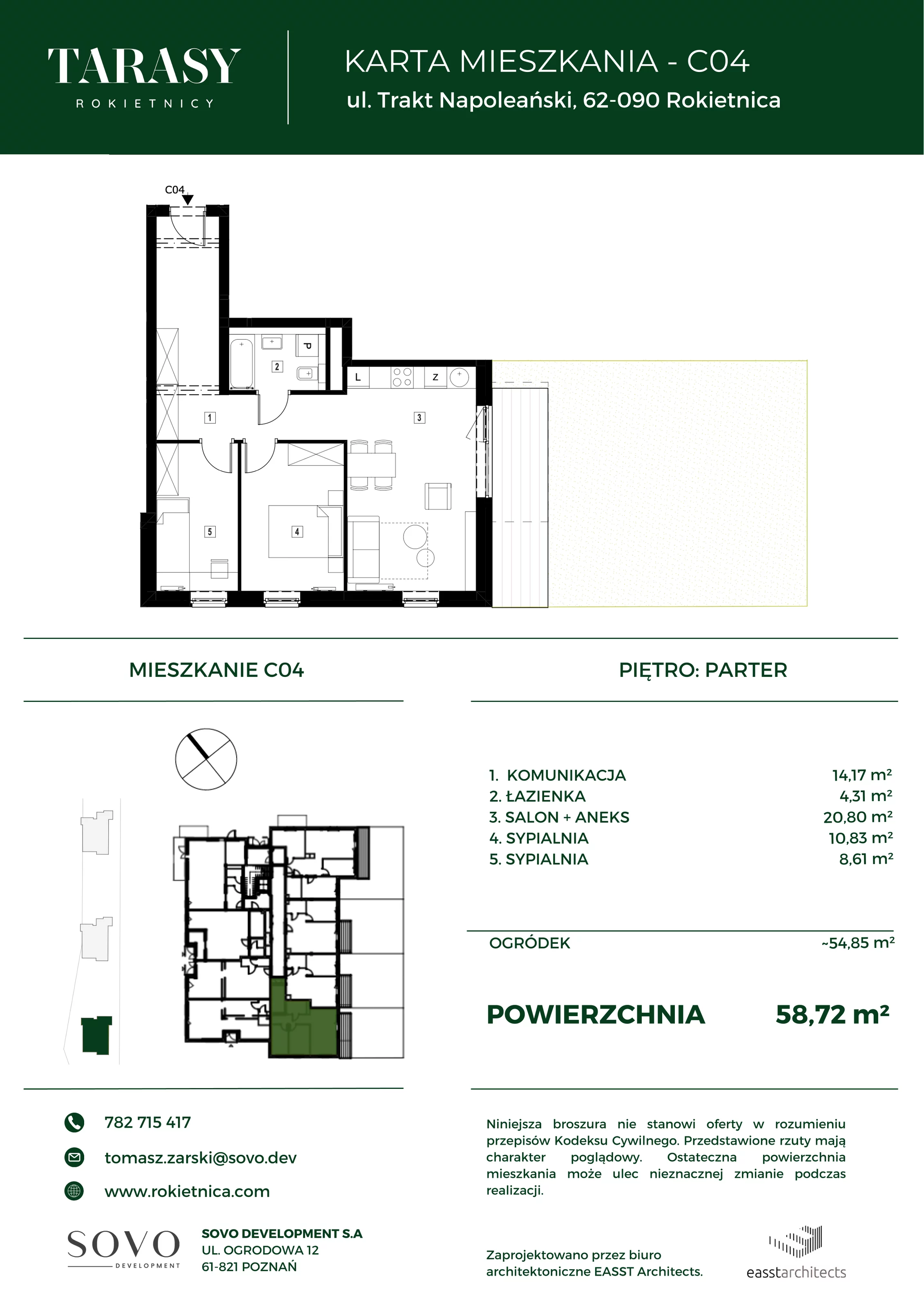 Mieszkanie 40,68 m², parter, oferta nr C04, Tarasy Rokietnicy, Rokietnica, ul. Trakt Napoleoński