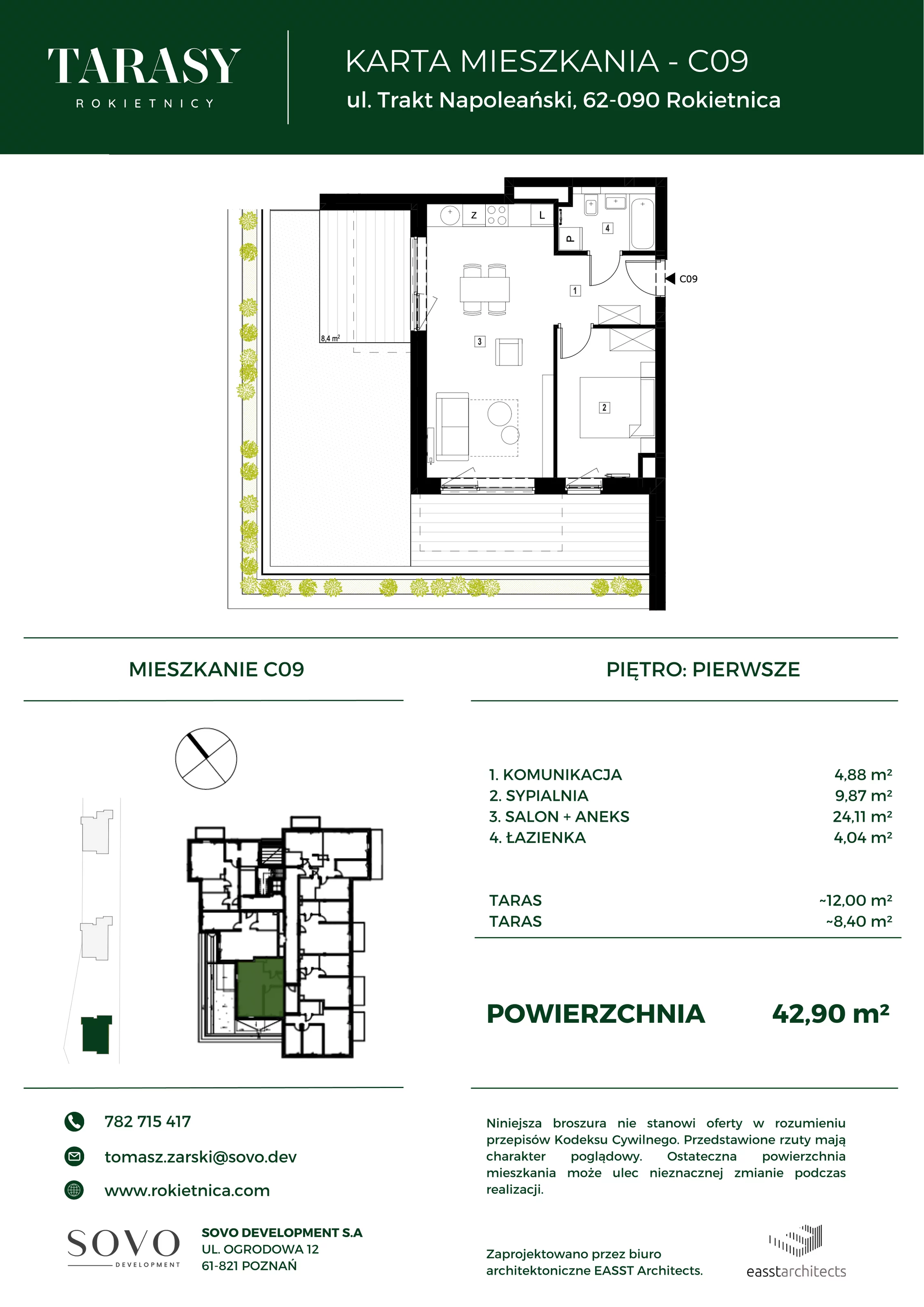 Mieszkanie 42,90 m², piętro 1, oferta nr C09, Tarasy Rokietnicy, Rokietnica, ul. Trakt Napoleoński