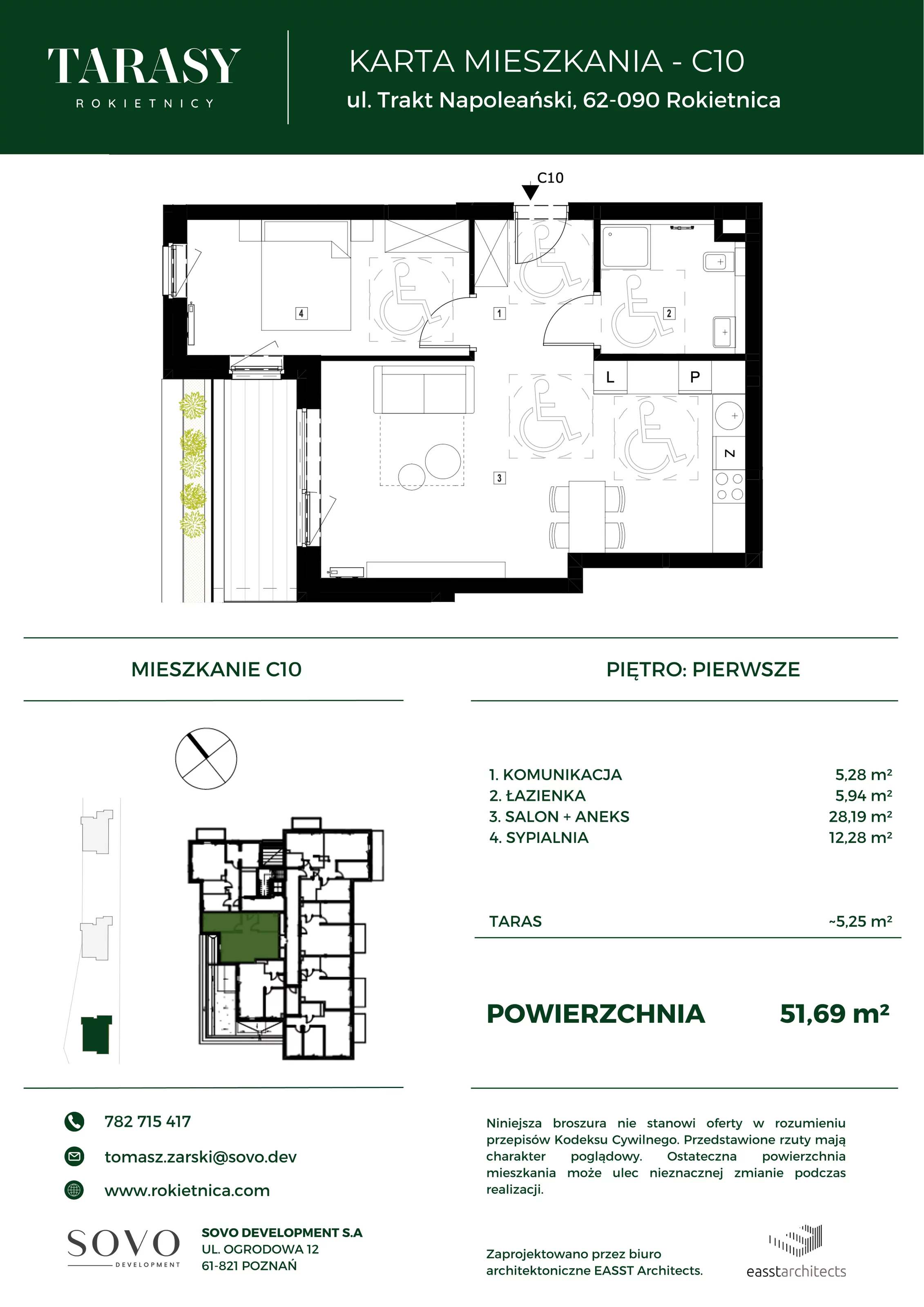 Mieszkanie 51,69 m², piętro 1, oferta nr C10, Tarasy Rokietnicy, Rokietnica, ul. Trakt Napoleoński