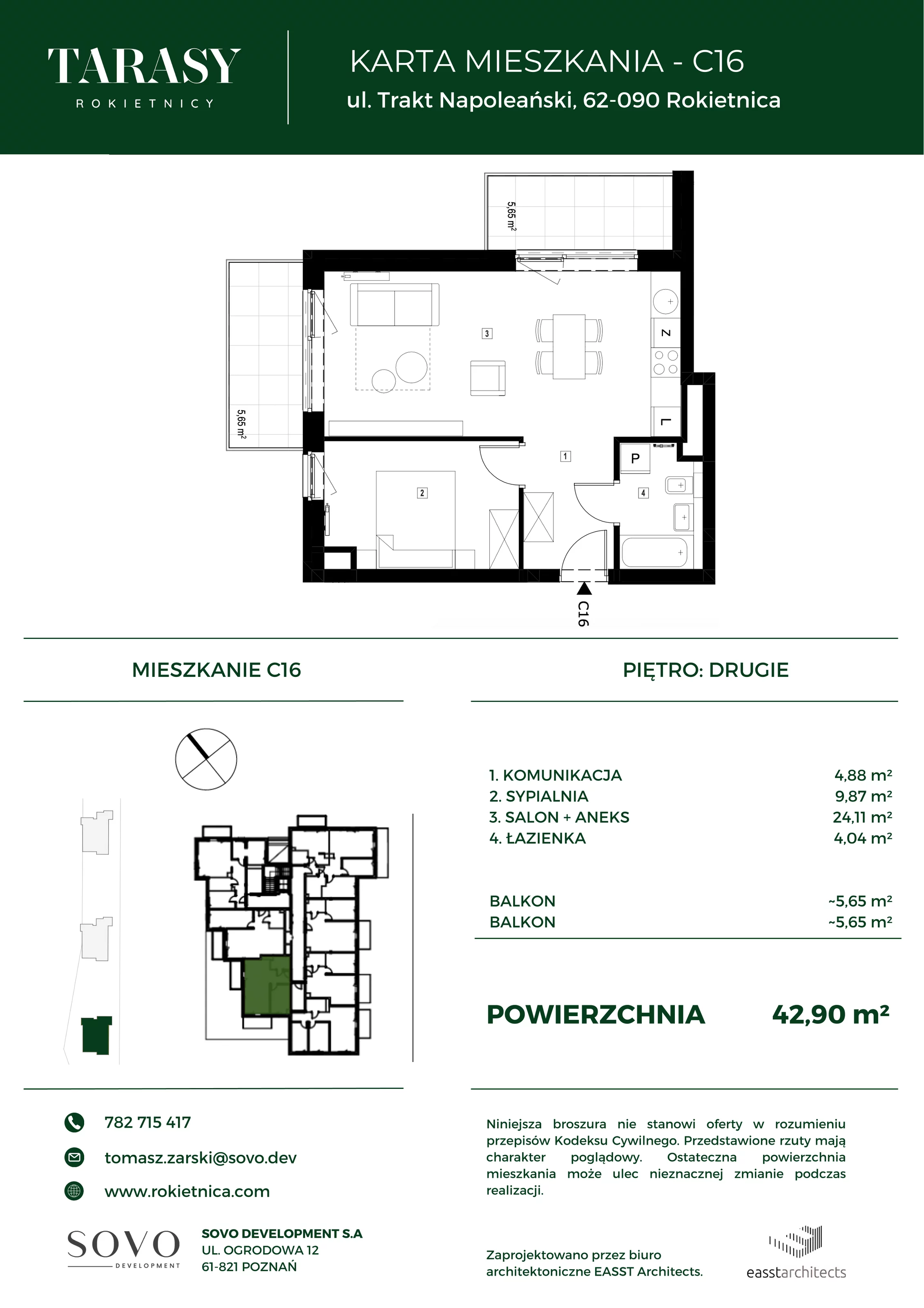 Mieszkanie 42,90 m², piętro 2, oferta nr C16, Tarasy Rokietnicy, Rokietnica, ul. Trakt Napoleoński