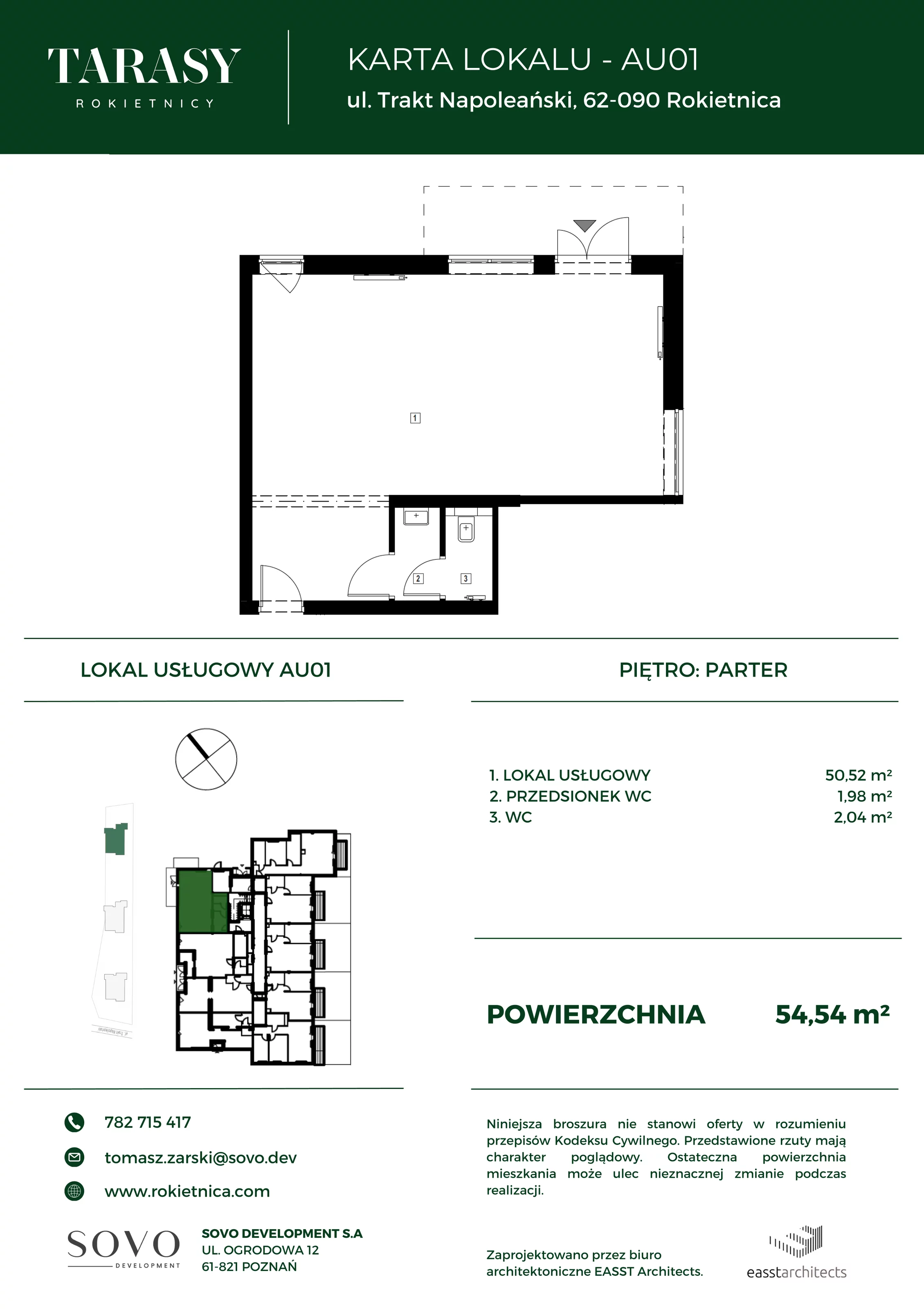 Lokal użytkowy 54,54 m², oferta nr AU01, Tarasy Rokietnicy - lokale usługowe, Rokietnica, ul. Trakt Napoleoński