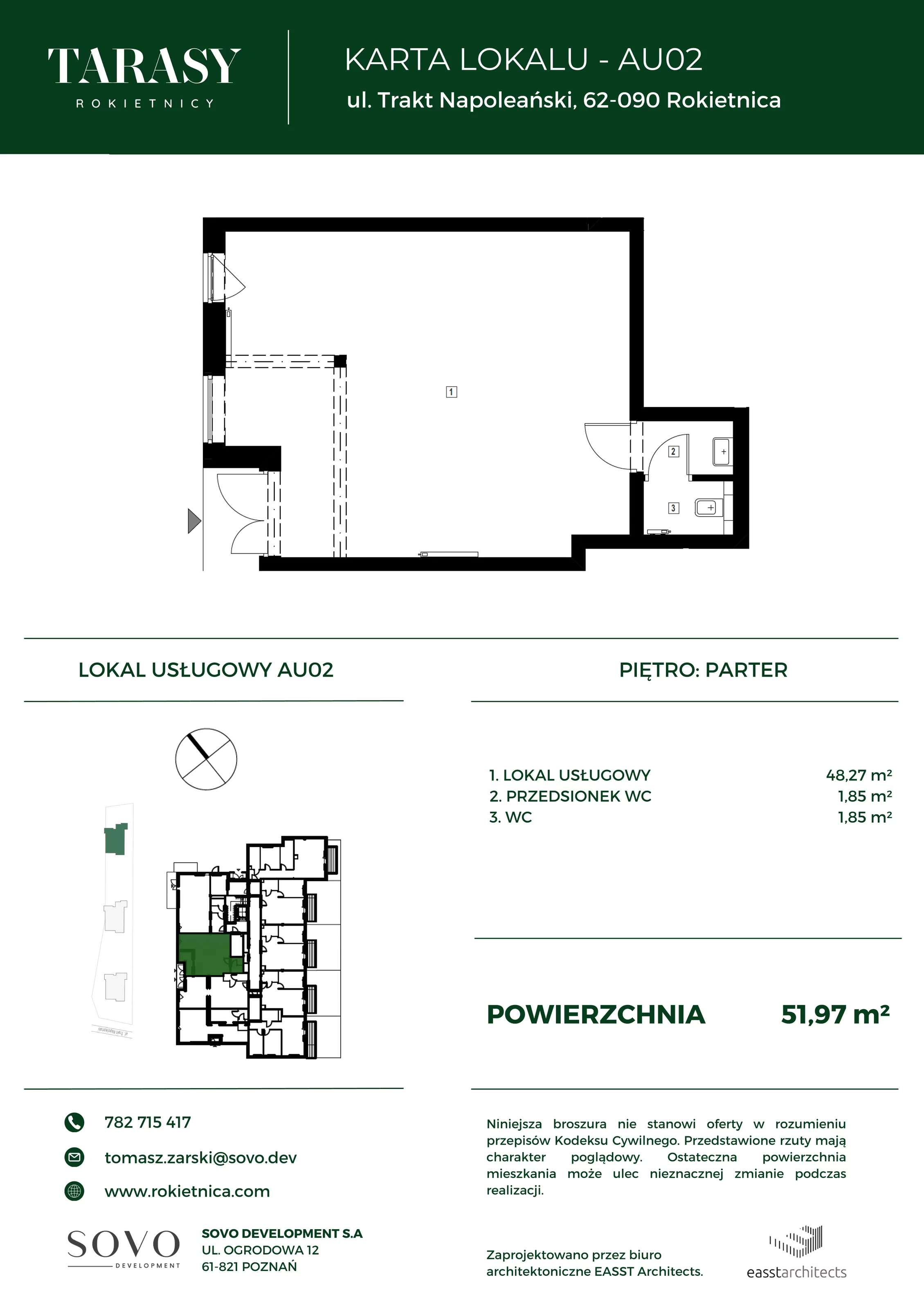 Lokal użytkowy 51,97 m², oferta nr AU02, Tarasy Rokietnicy - lokale usługowe, Rokietnica, ul. Trakt Napoleoński