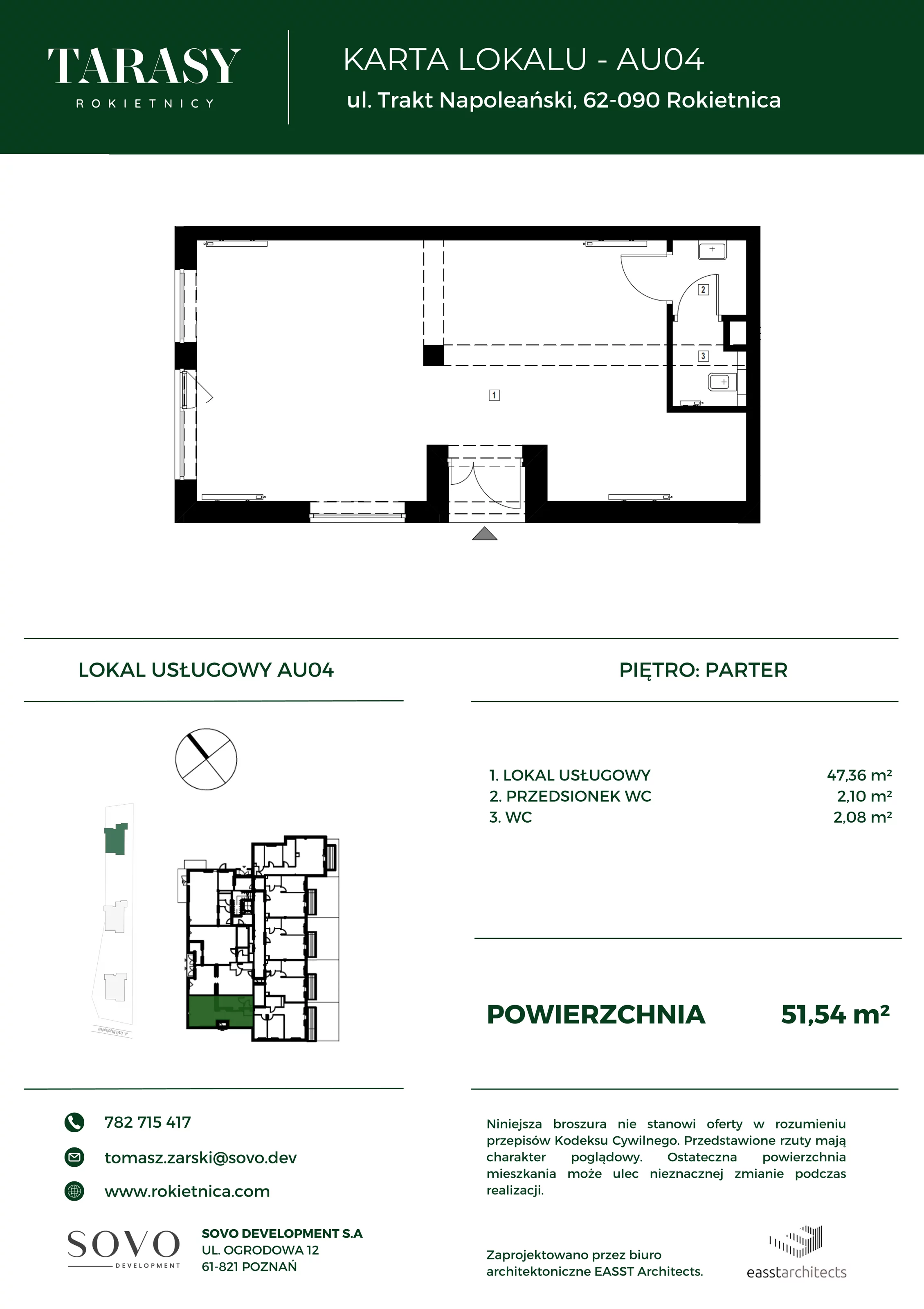 Lokal użytkowy 51,54 m², oferta nr AU04, Tarasy Rokietnicy - lokale usługowe, Rokietnica, ul. Trakt Napoleoński