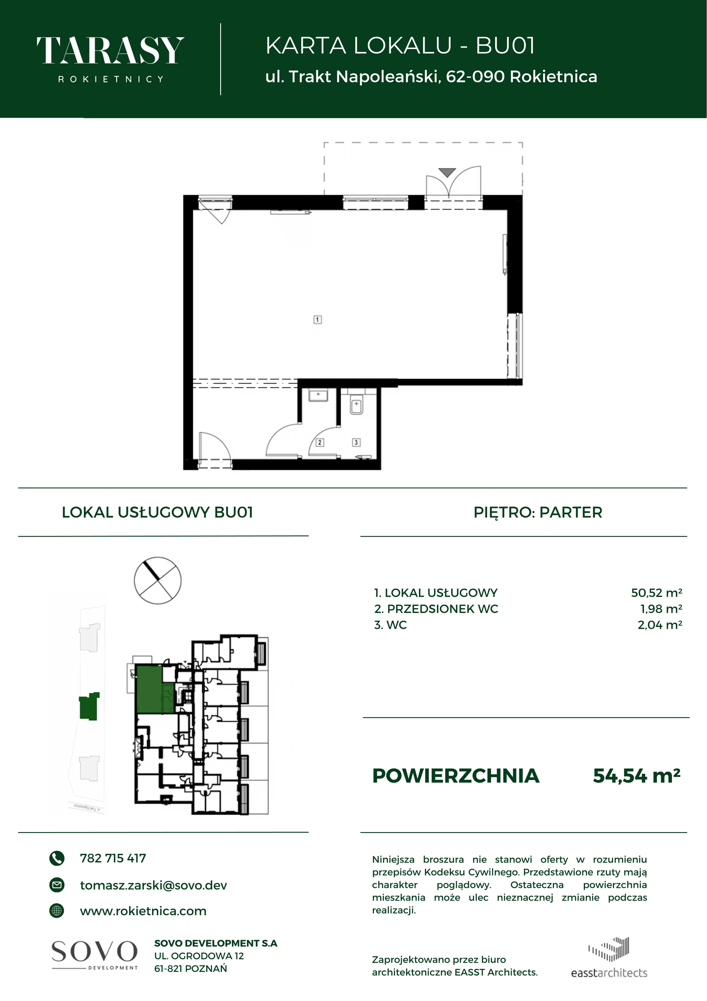 Lokal użytkowy 54,54 m², oferta nr BU01, Tarasy Rokietnicy - lokale usługowe, Rokietnica, ul. Trakt Napoleoński