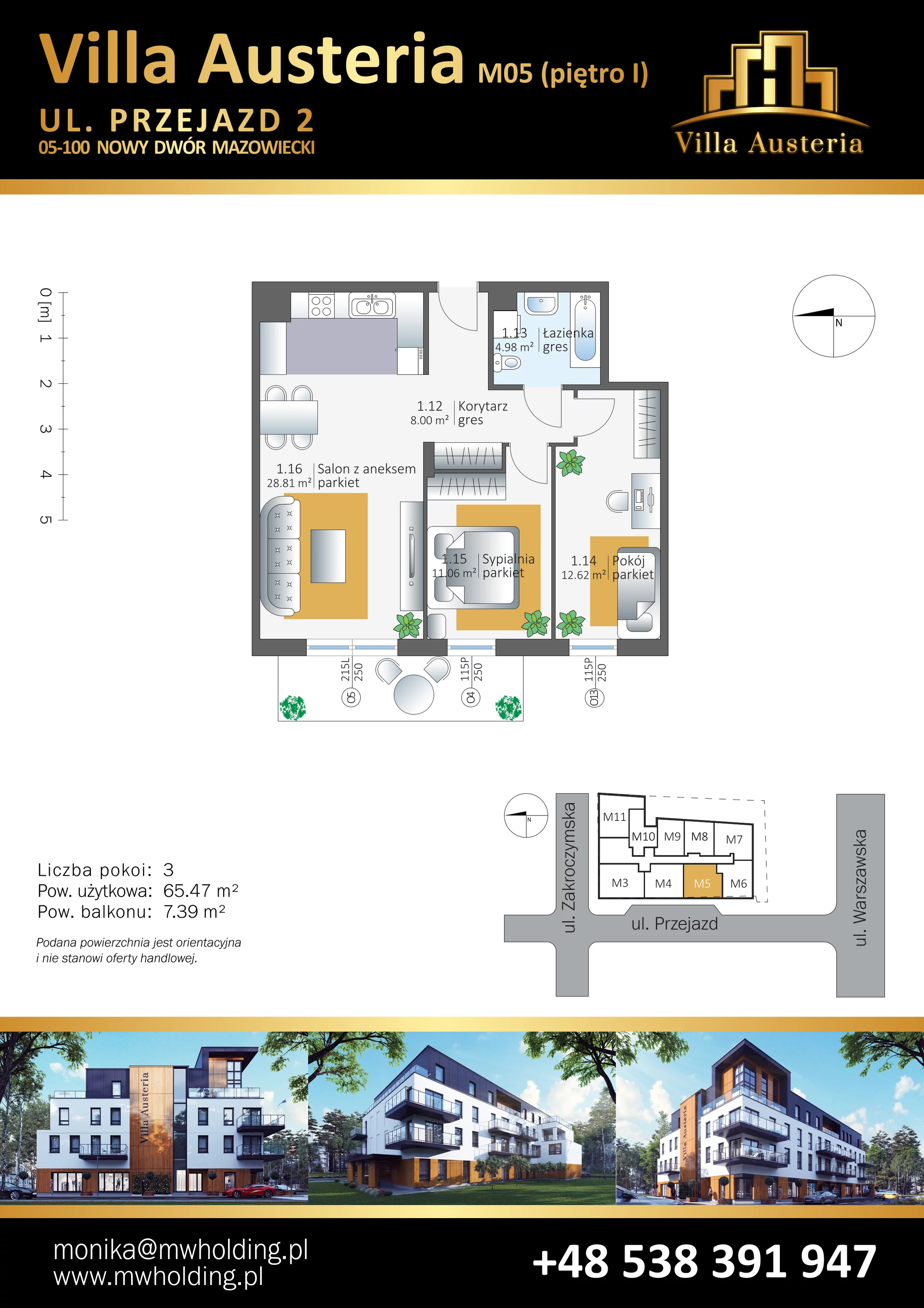 Mieszkanie 65,47 m², piętro 1, oferta nr M05, Villa Austeria, Nowy Dwór Mazowiecki, Kępa Nowodworska, Kępa Nowodworska, ul. Przejazd 2