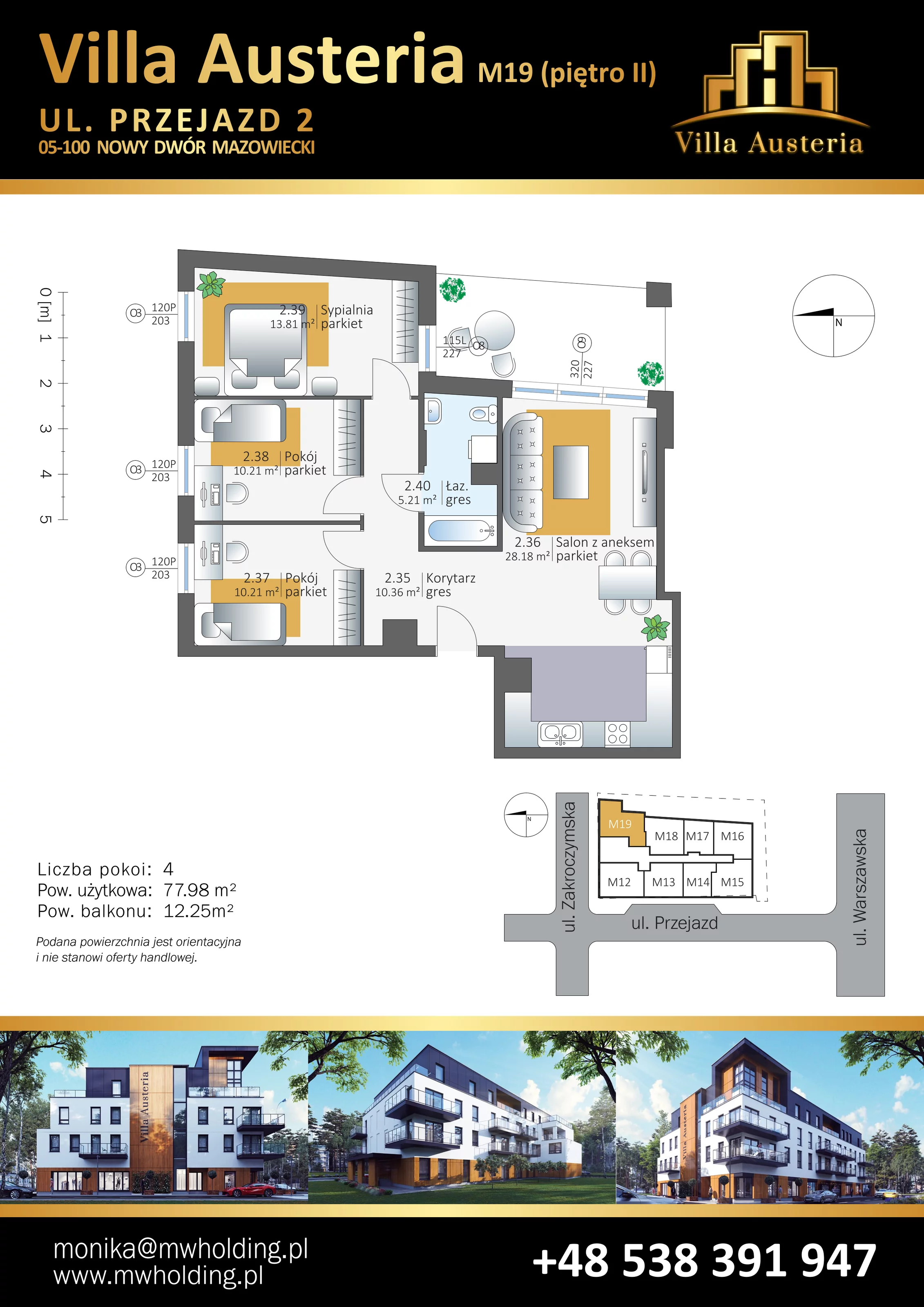 4 pokoje, mieszkanie 77,98 m², piętro 2, oferta nr M19, Villa Austeria, Nowy Dwór Mazowiecki, Kępa Nowodworska, Kępa Nowodworska, ul. Przejazd 2