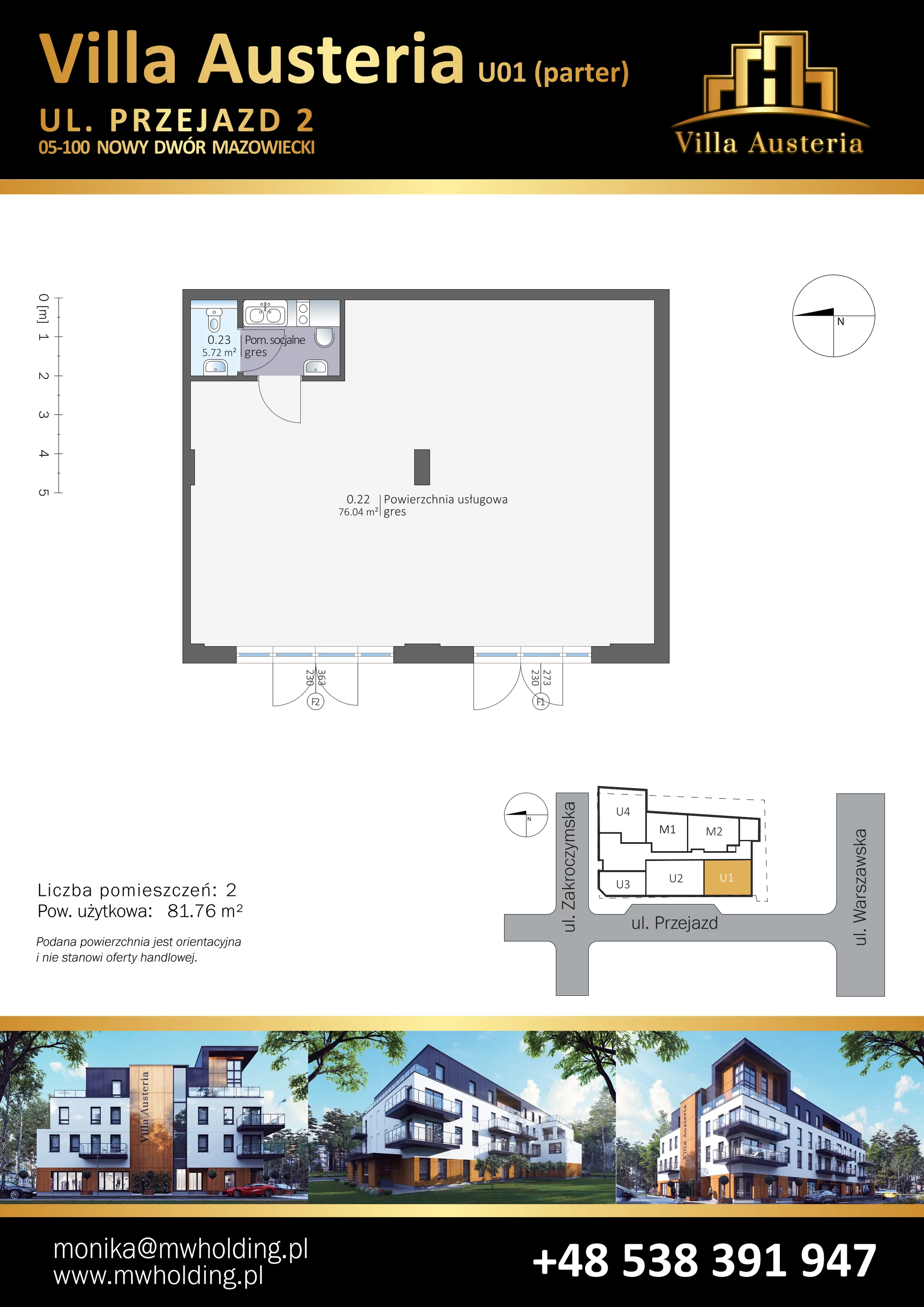 Lokal użytkowy 81,76 m², oferta nr U01, Villa Austeria - lokale usługowe, Nowy Dwór Mazowiecki, Kępa Nowodworska, Kępa Nowodworska, ul. Przejazd 2