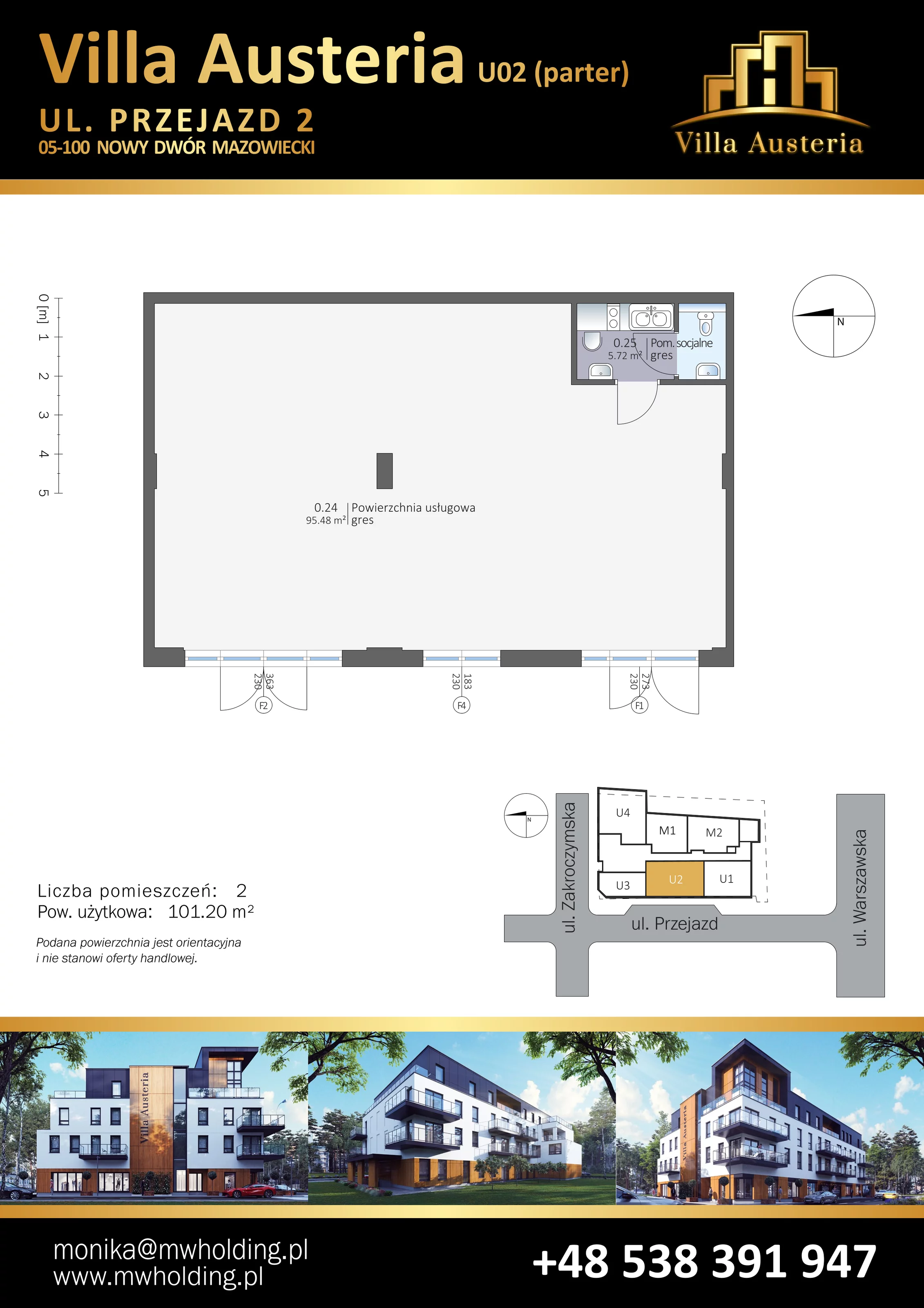 Lokal użytkowy 101,20 m², oferta nr U02, Villa Austeria - lokale usługowe, Nowy Dwór Mazowiecki, Kępa Nowodworska, Kępa Nowodworska, ul. Przejazd 2