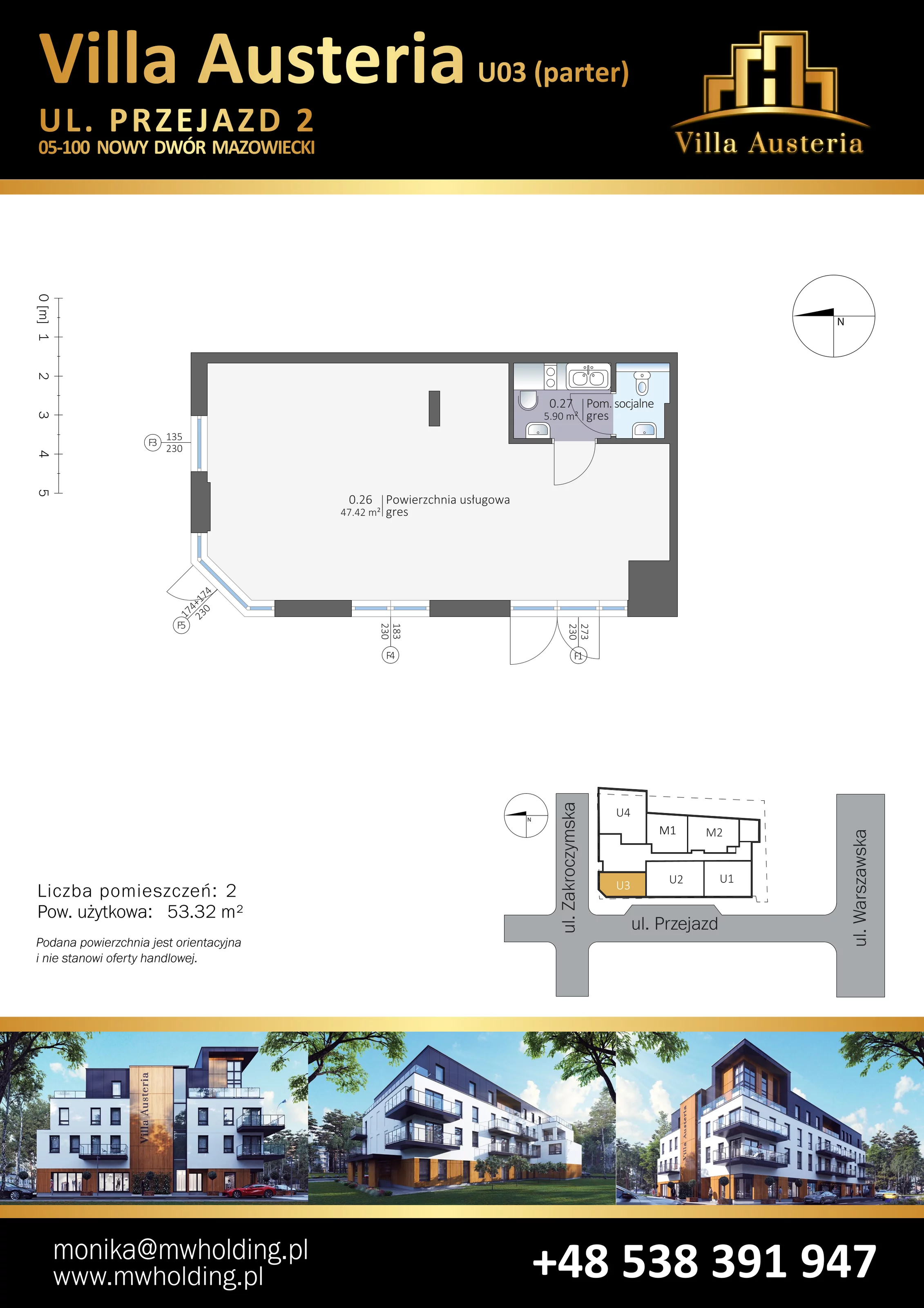 Lokal użytkowy 53,32 m², oferta nr U03, Villa Austeria - lokale usługowe, Nowy Dwór Mazowiecki, Kępa Nowodworska, Kępa Nowodworska, ul. Przejazd 2