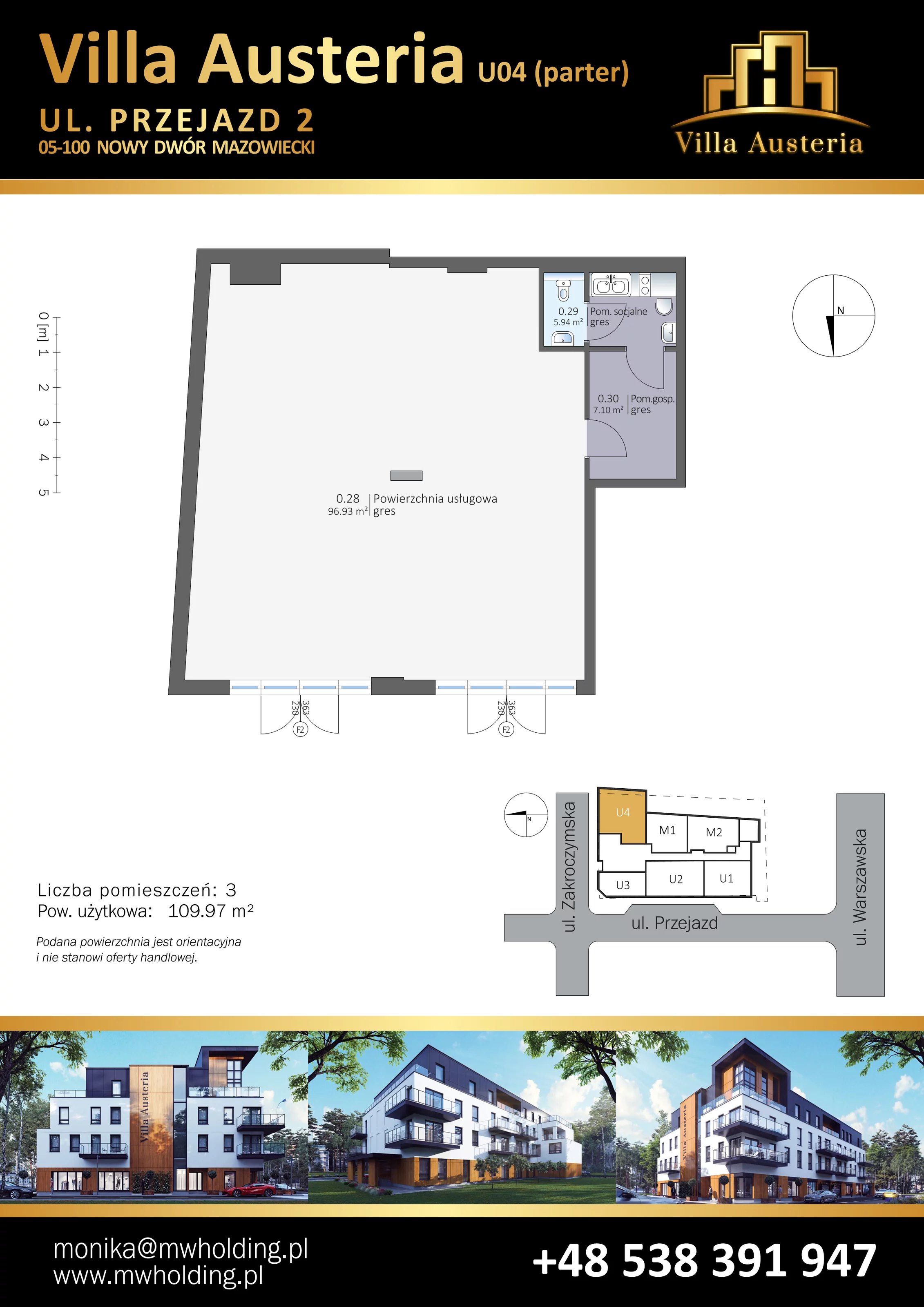 Lokal użytkowy 109,97 m², oferta nr U04, Villa Austeria - lokale usługowe, Nowy Dwór Mazowiecki, Kępa Nowodworska, Kępa Nowodworska, ul. Przejazd 2