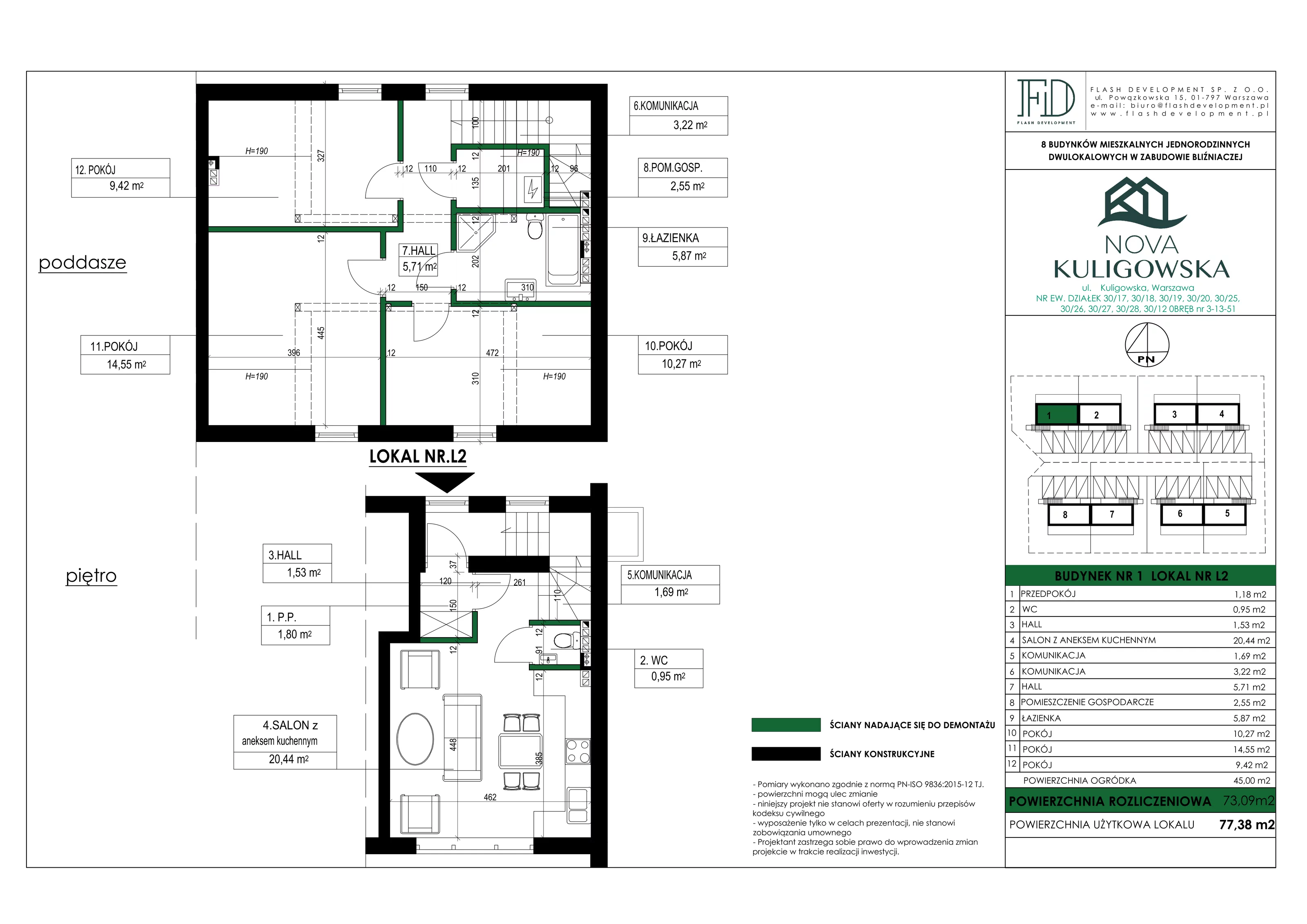 Mieszkanie 77,38 m², parter, oferta nr 1/L2, Nova Kuligowska, Warszawa, Wawer, Zerzeń, ul. Kuligowska