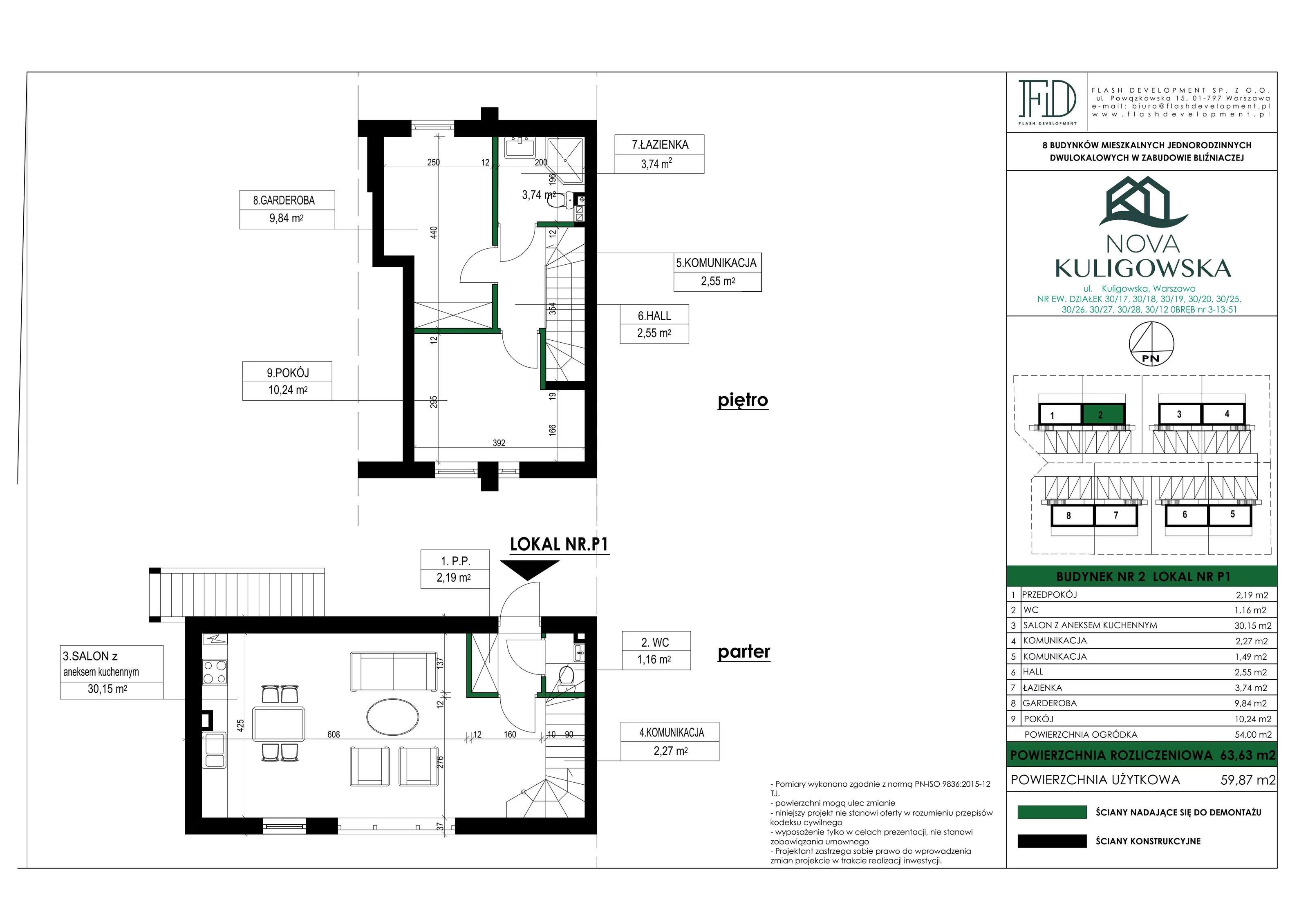 Mieszkanie 63,63 m², parter, oferta nr 2/P1, Nova Kuligowska, Warszawa, Wawer, Zerzeń, ul. Kuligowska