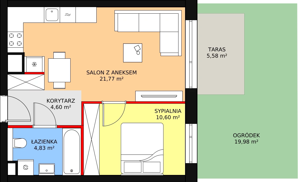 Mieszkanie 41,74 m², parter, oferta nr A5, Bytkowska 113, Katowice, Wełnowiec-Józefowiec, ul. Bytkowska 113