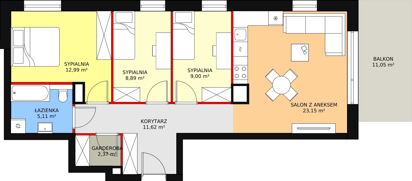 4 pokoje, mieszkanie 73,82 m², piętro 1, oferta nr A7, Bytkowska 113, Katowice, Wełnowiec-Józefowiec, ul. Bytkowska 113