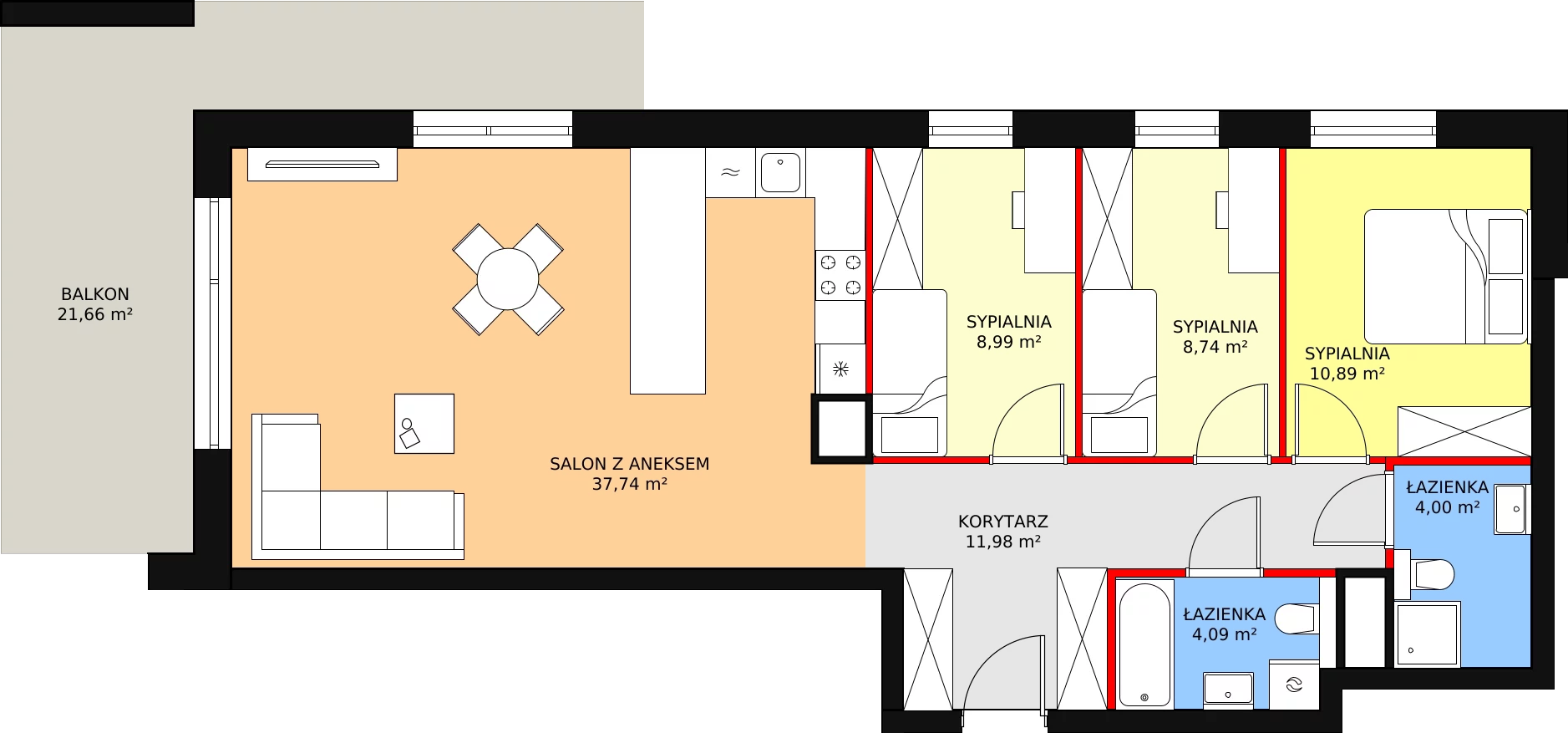 4 pokoje, mieszkanie 87,40 m², piętro 1, oferta nr A14, Bytkowska 113, Katowice, Wełnowiec-Józefowiec, ul. Bytkowska 113