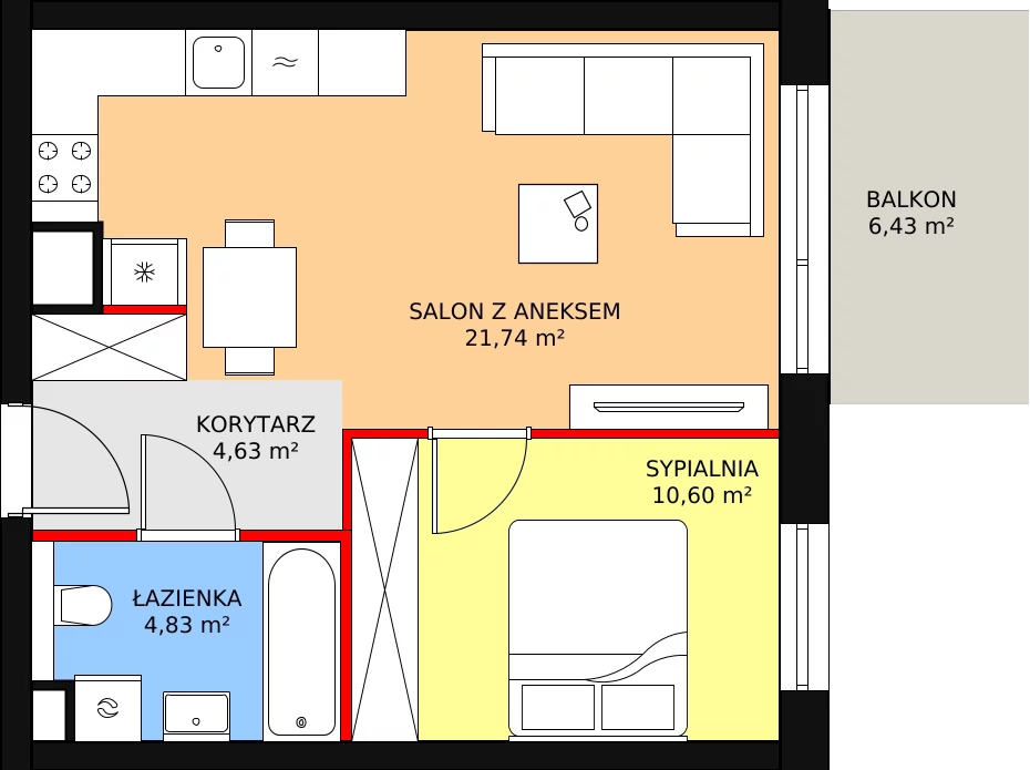 Mieszkanie 42,60 m², piętro 2, oferta nr A19, Bytkowska 113, Katowice, Wełnowiec-Józefowiec, ul. Bytkowska 113