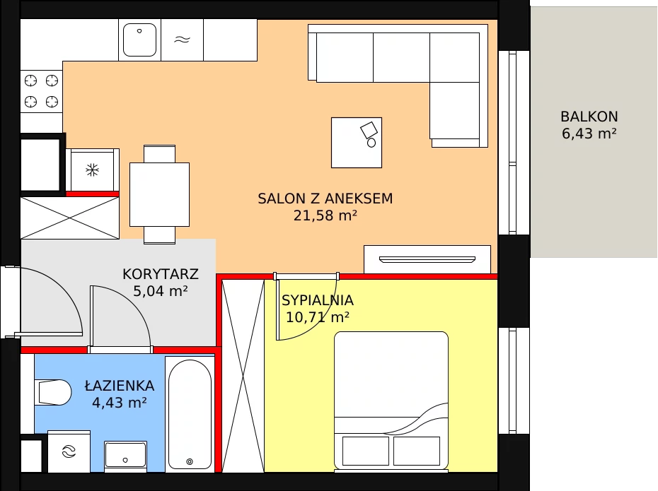 Mieszkanie 42,55 m², piętro 3, oferta nr A26, Bytkowska 113, Katowice, Wełnowiec-Józefowiec, ul. Bytkowska 113