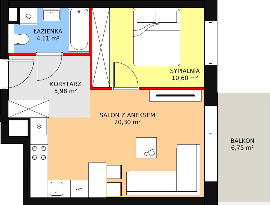 Mieszkanie 41,66 m², piętro 3, oferta nr A28, Bytkowska 113, Katowice, Wełnowiec-Józefowiec, ul. Bytkowska 113