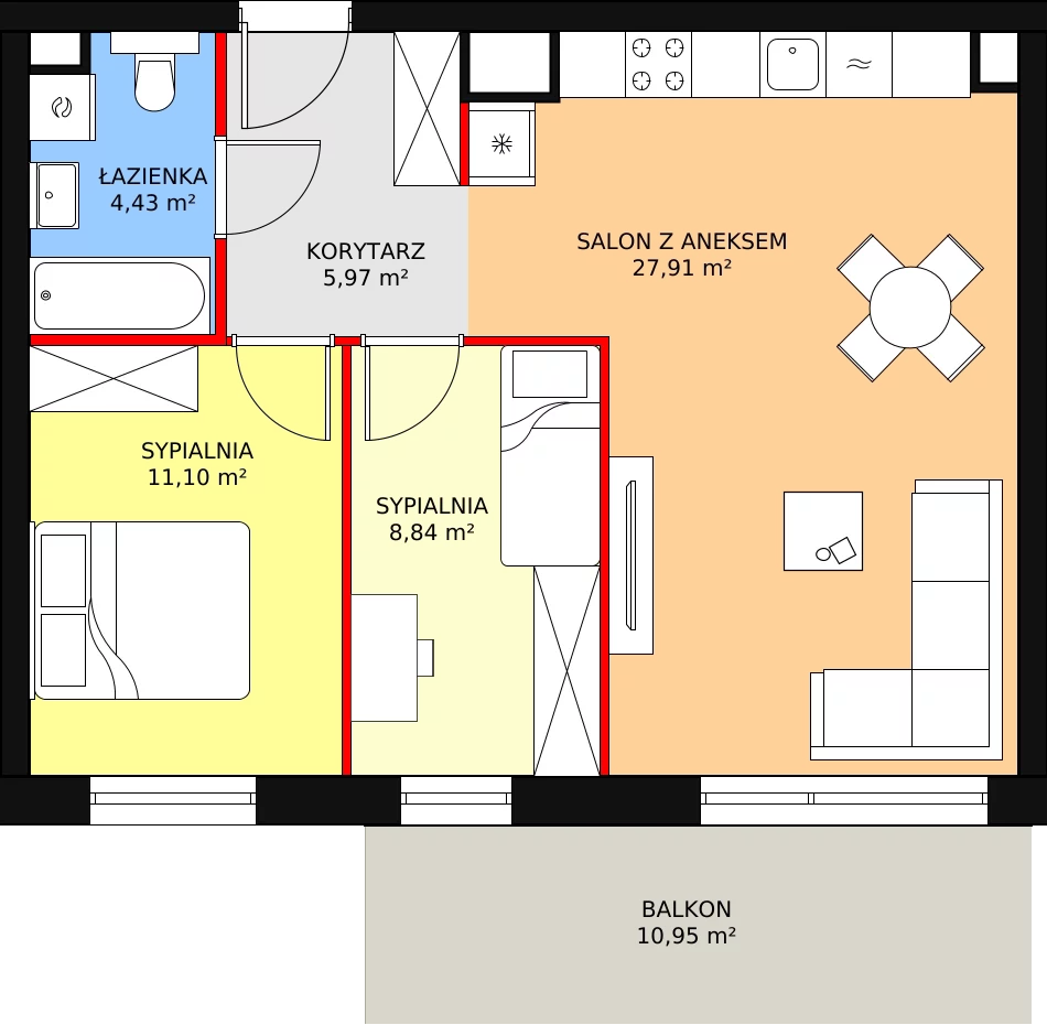 Mieszkanie 59,12 m², piętro 4, oferta nr A33, Bytkowska 113, Katowice, Wełnowiec-Józefowiec, ul. Bytkowska 113