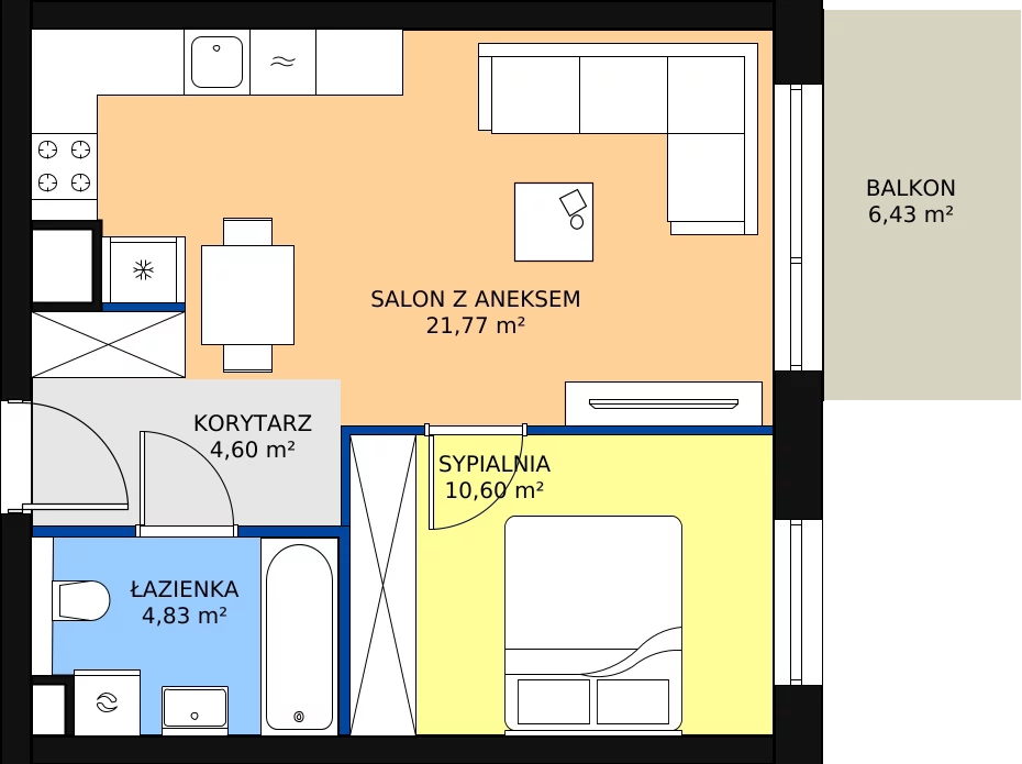 2 pokoje, mieszkanie 42,56 m², piętro 5, oferta nr A41, Bytkowska 113, Katowice, Wełnowiec-Józefowiec, ul. Bytkowska 113