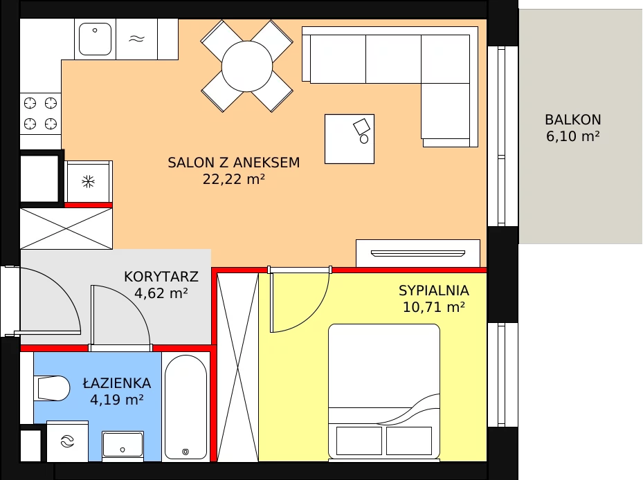 Mieszkanie 42,48 m², piętro 1, oferta nr B9, Bytkowska 113, Katowice, Wełnowiec-Józefowiec, ul. Bytkowska 113