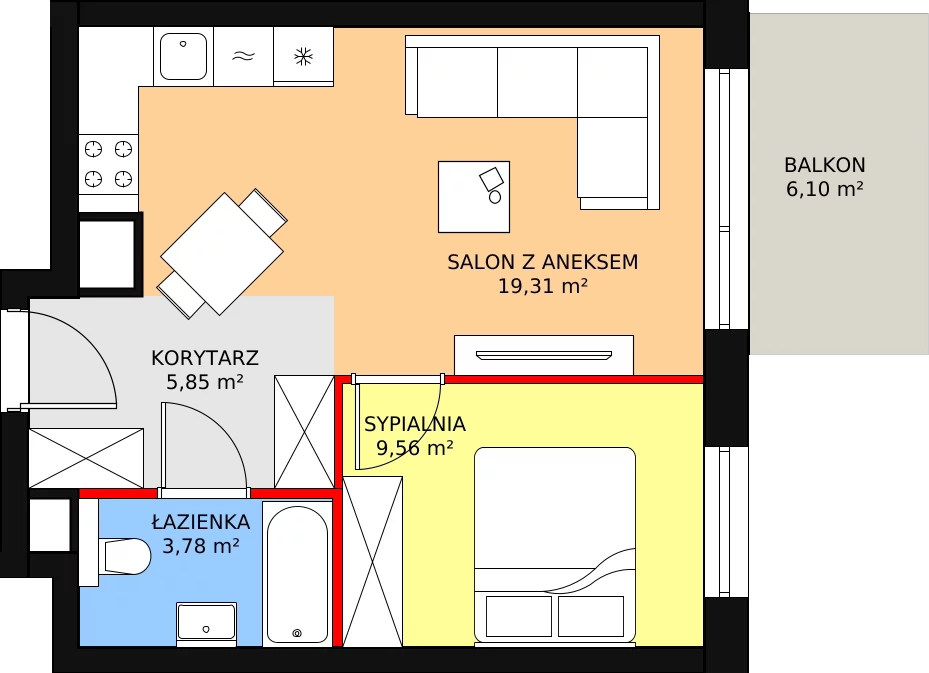 Mieszkanie 39,22 m², piętro 1, oferta nr B10, Bytkowska 113, Katowice, Wełnowiec-Józefowiec, ul. Bytkowska 113