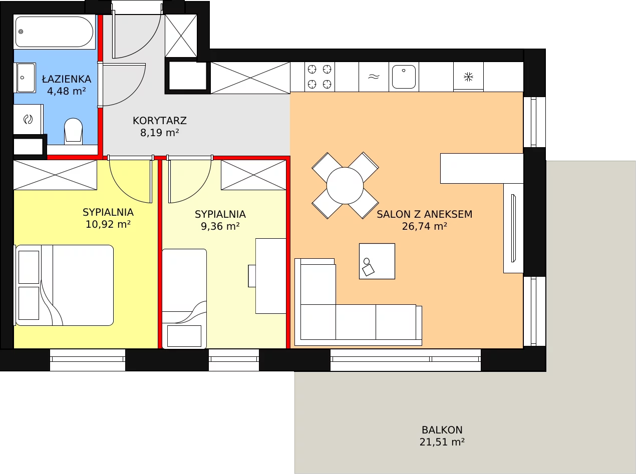 Mieszkanie 60,34 m², piętro 1, oferta nr B11, Bytkowska 113, Katowice, Wełnowiec-Józefowiec, ul. Bytkowska 113