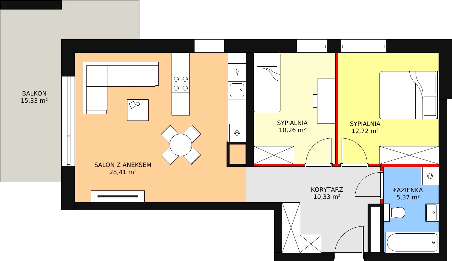 3 pokoje, mieszkanie 67,75 m², piętro 1, oferta nr B12, Bytkowska 113, Katowice, Wełnowiec-Józefowiec, ul. Bytkowska 113