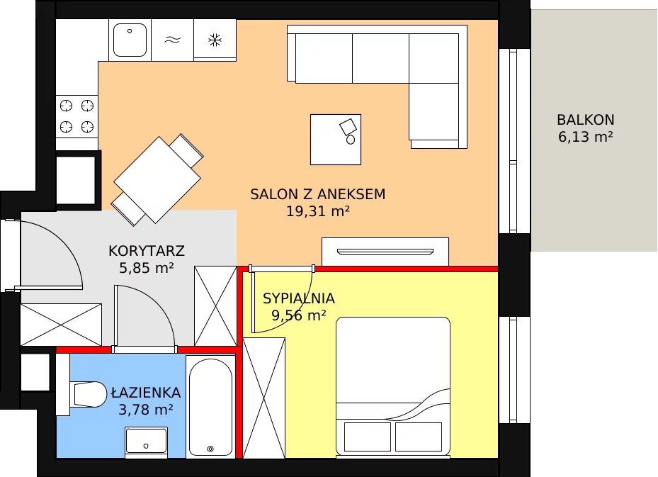 Mieszkanie 39,22 m², piętro 2, oferta nr B16, Bytkowska 113, Katowice, Wełnowiec-Józefowiec, ul. Bytkowska 113