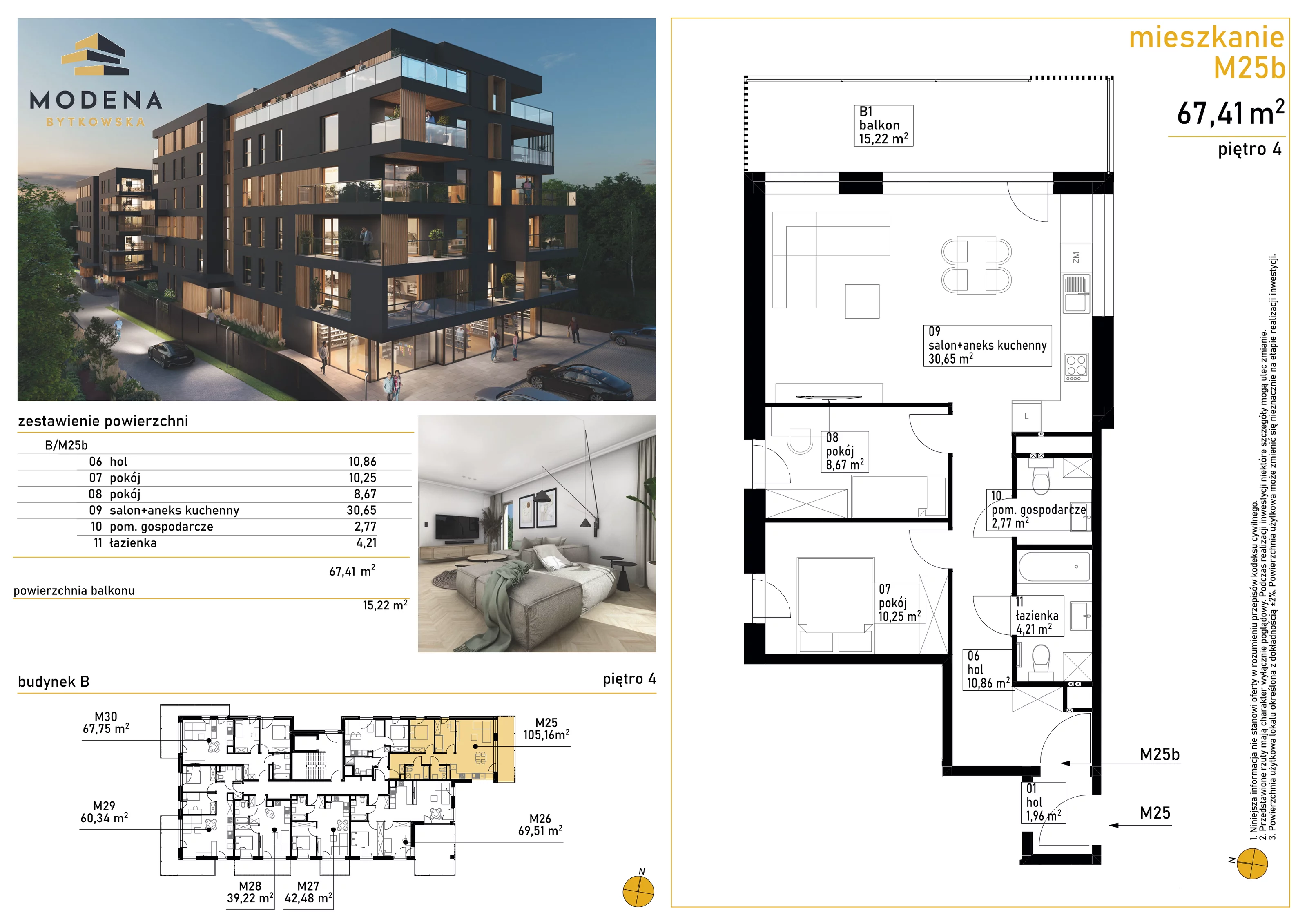 3 pokoje, mieszkanie 67,41 m², piętro 4, oferta nr B25b, Bytkowska 113, Katowice, Wełnowiec-Józefowiec, ul. Bytkowska 113