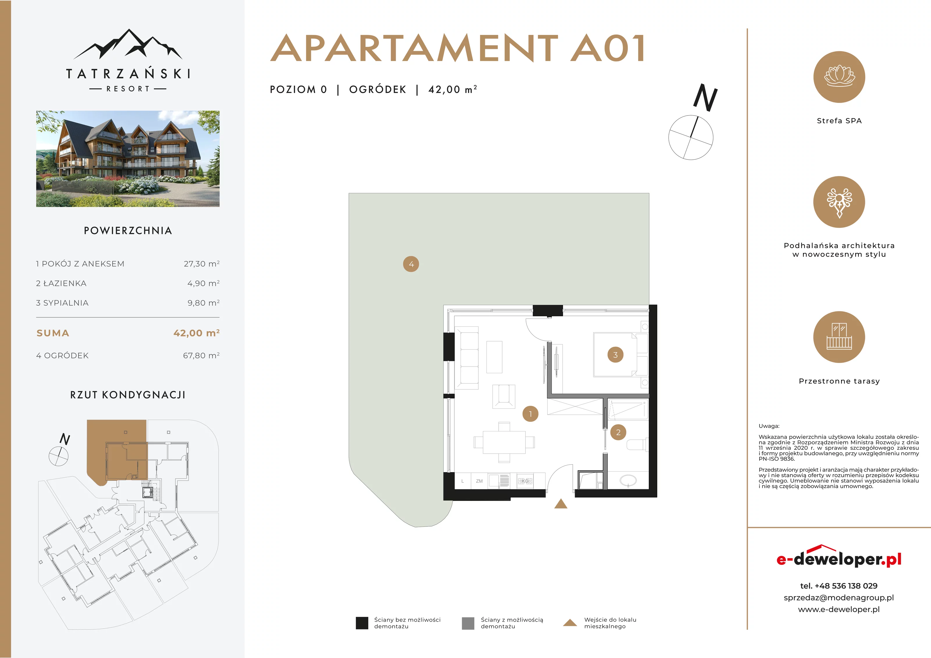 2 pokoje, lokal inwestycyjny 42,00 m², parter, oferta nr A01, Tatrzański Resort, Białka Tatrzańska, ul. Środkowa 75