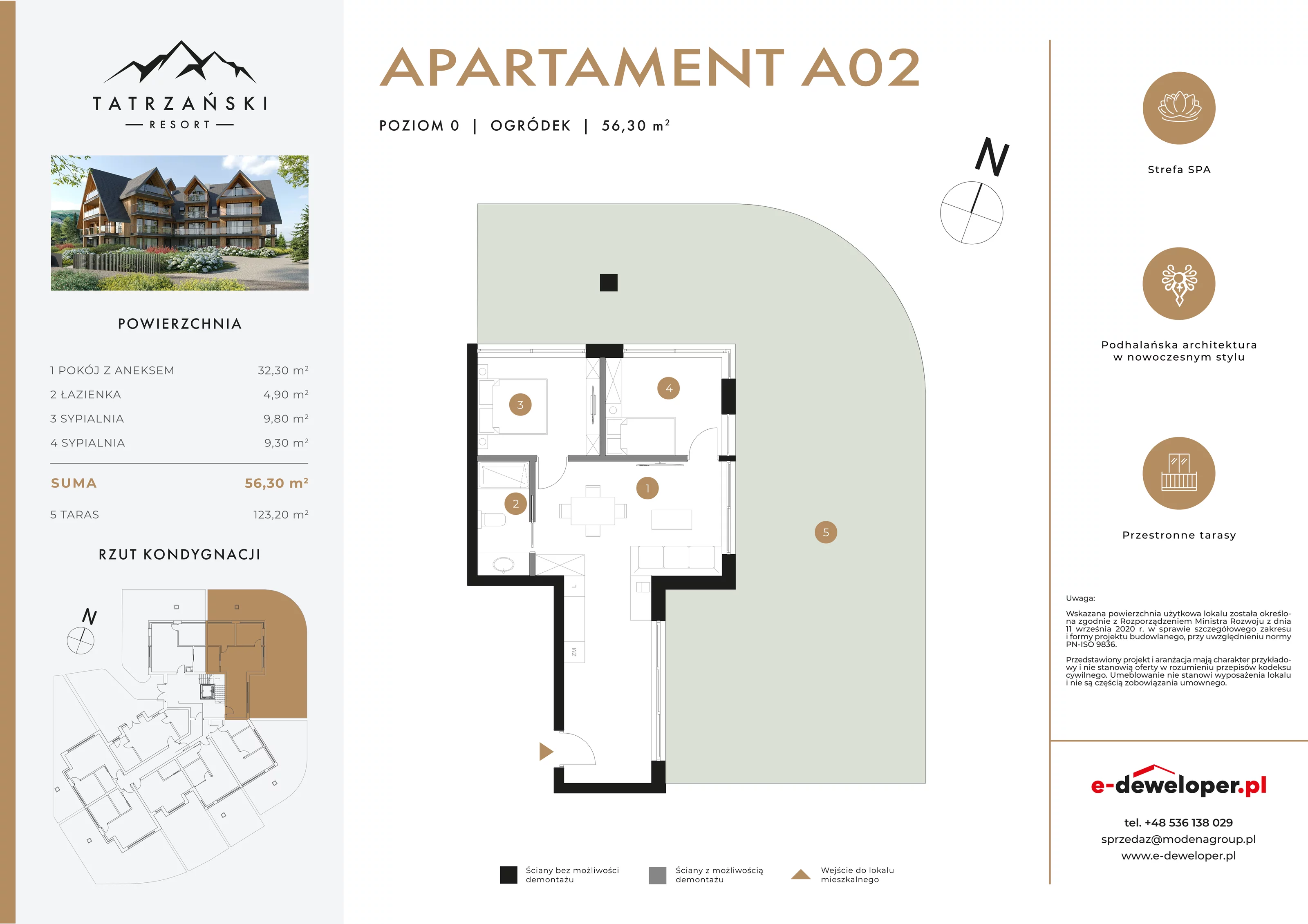 3 pokoje, lokal inwestycyjny 56,30 m², parter, oferta nr A02, Tatrzański Resort, Białka Tatrzańska, ul. Środkowa 75