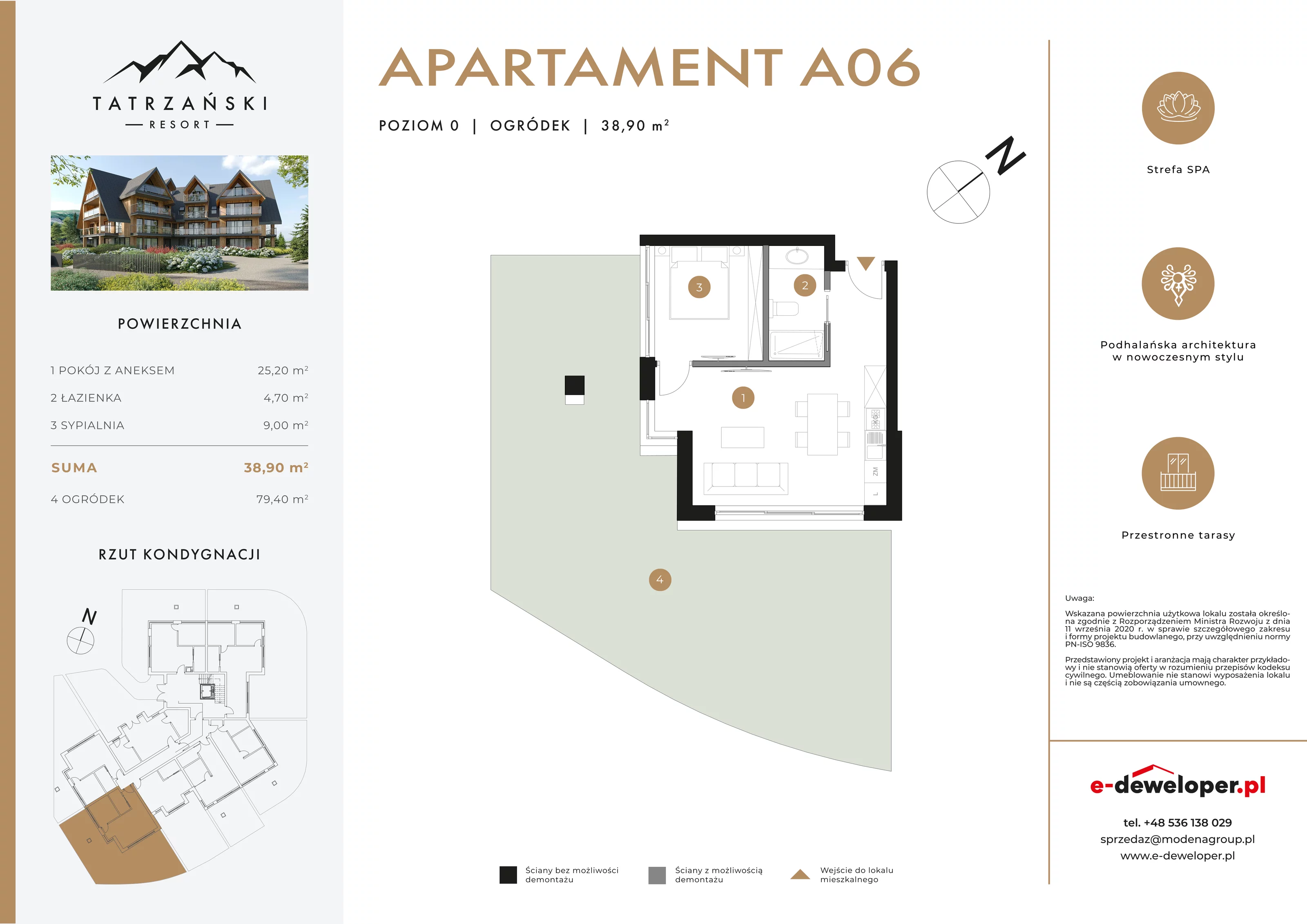 2 pokoje, apartament 38,90 m², parter, oferta nr A06, Tatrzański Resort, Białka Tatrzańska, ul. Środkowa 75