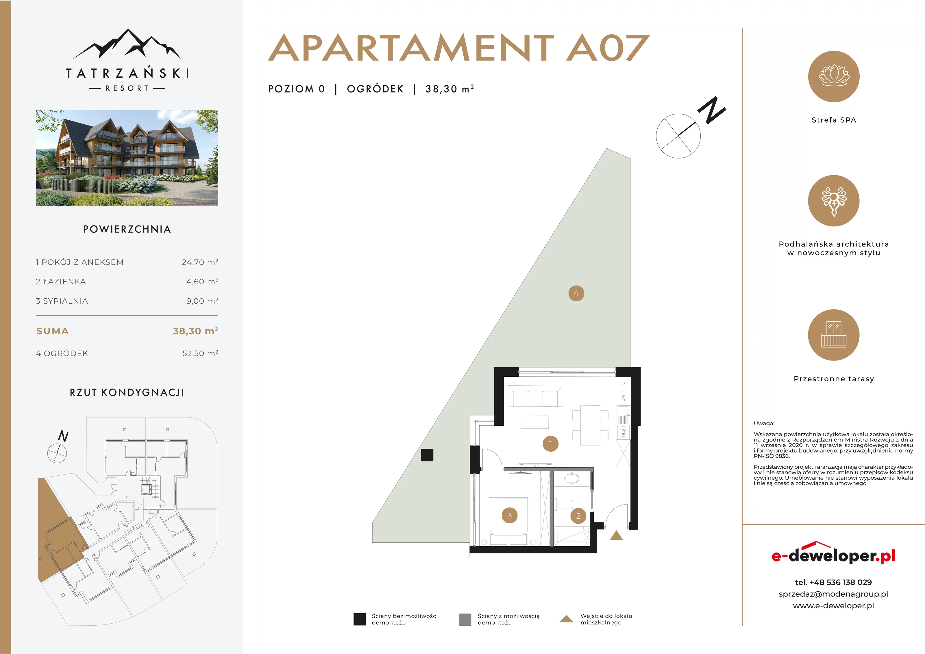 Apartament 38,30 m², parter, oferta nr A07, Tatrzański Resort, Białka Tatrzańska, ul. Środkowa 75