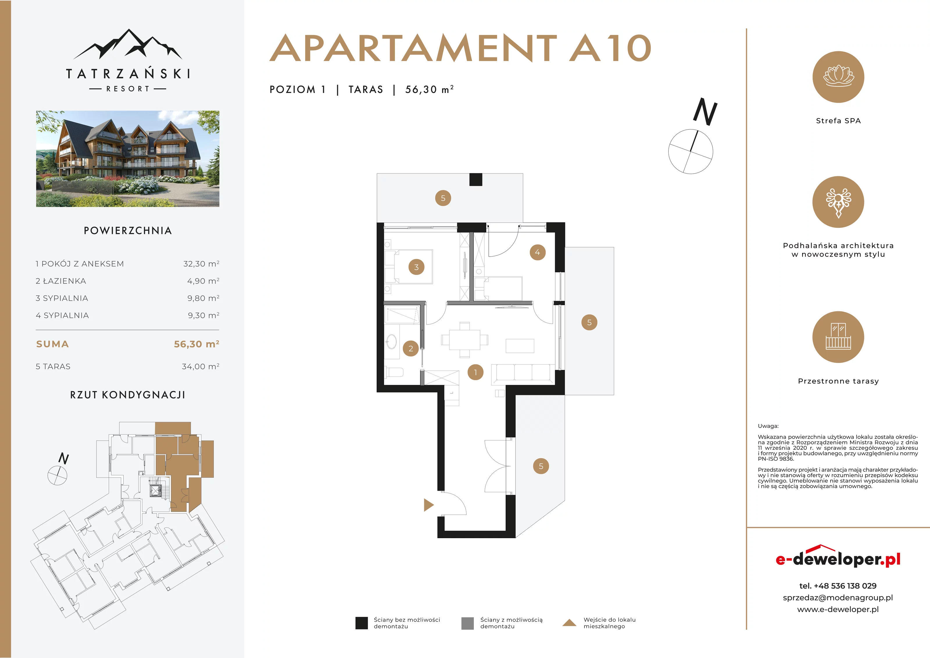 3 pokoje, lokal inwestycyjny 56,30 m², piętro 1, oferta nr A10, Tatrzański Resort, Białka Tatrzańska, ul. Środkowa 75