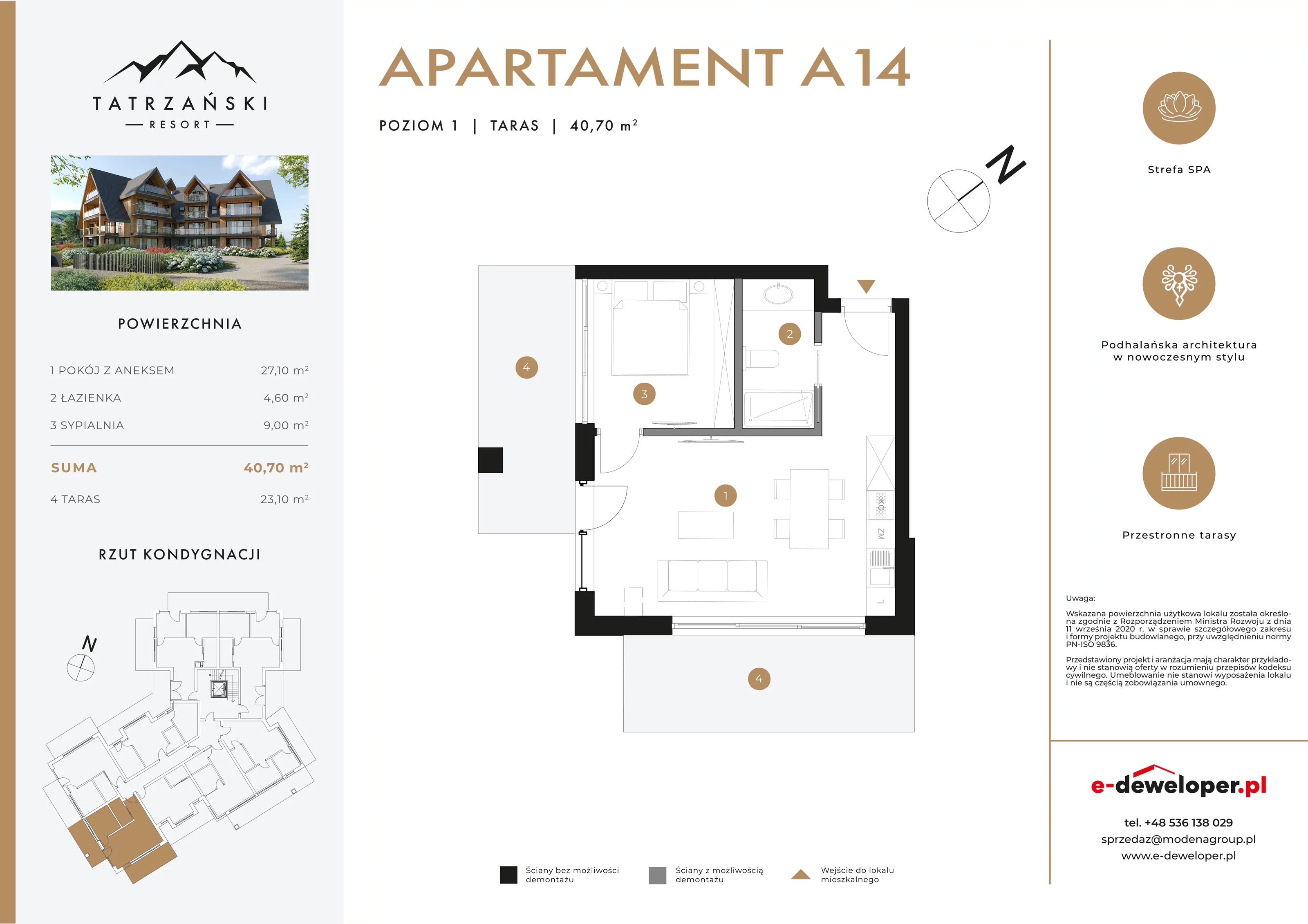 Apartament 40,70 m², piętro 1, oferta nr A14, Tatrzański Resort, Białka Tatrzańska, ul. Środkowa 75