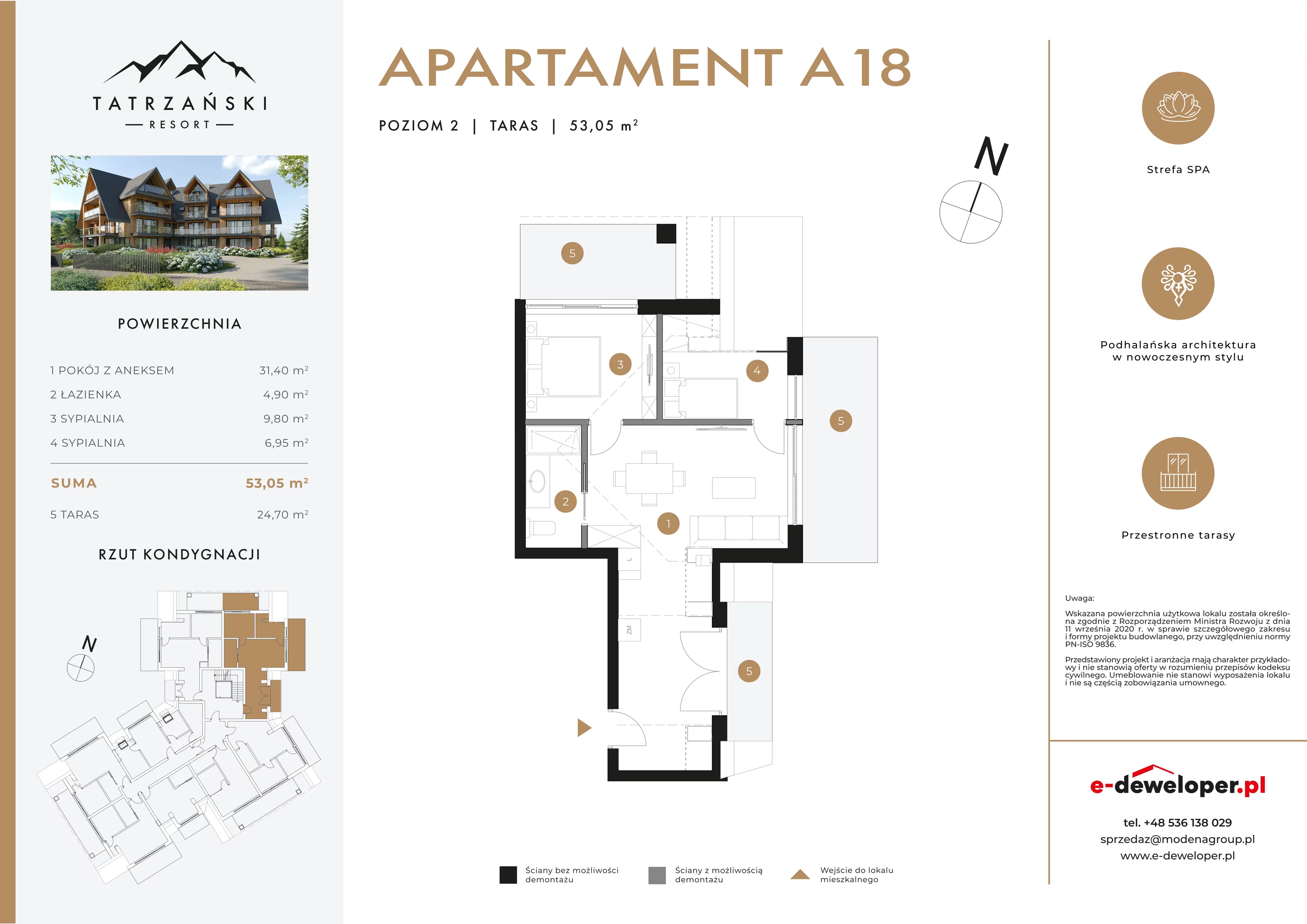 Apartament 53,05 m², piętro 2, oferta nr A18, Tatrzański Resort, Białka Tatrzańska, ul. Środkowa 75