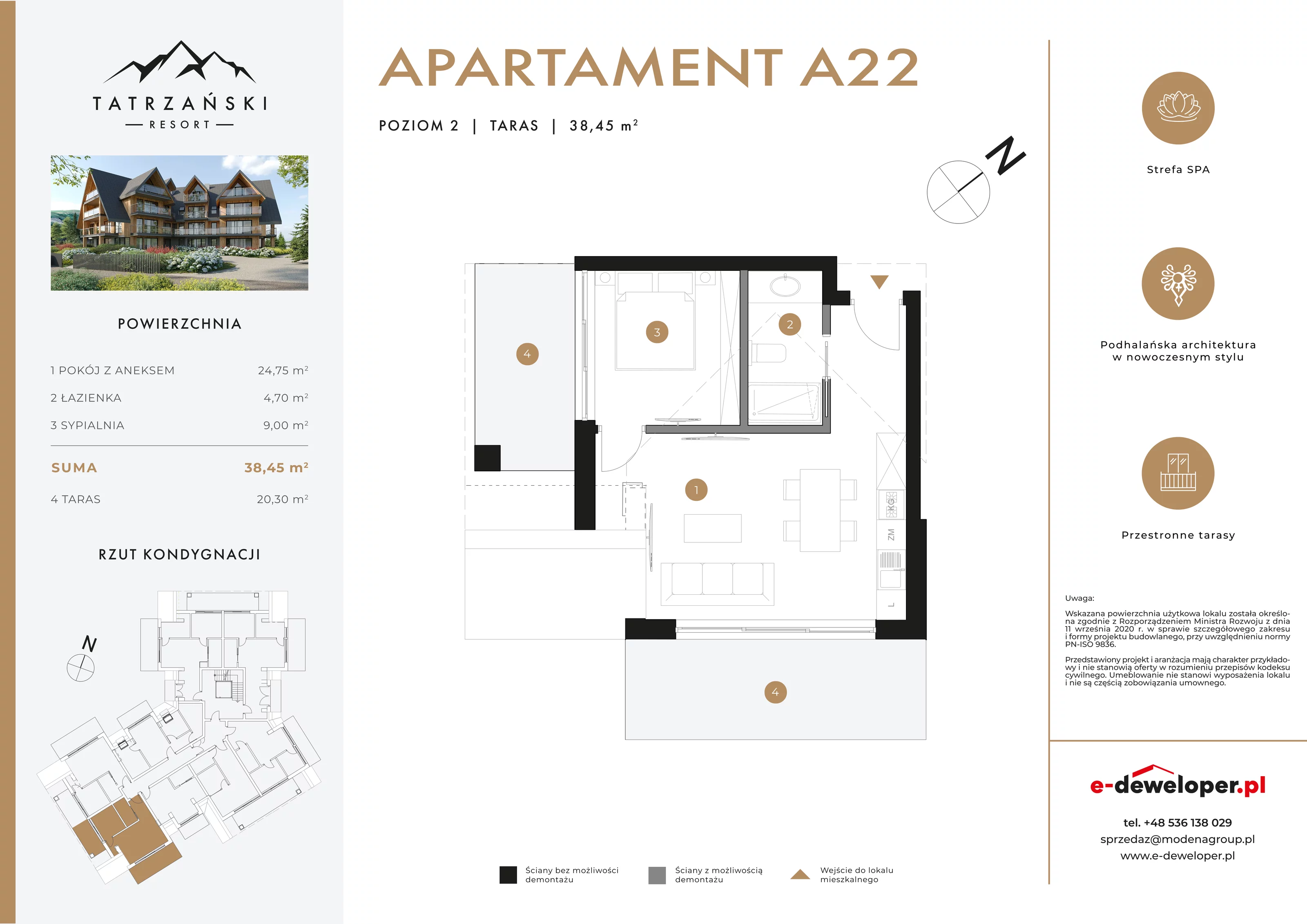 Apartament 38,45 m², piętro 2, oferta nr A22, Tatrzański Resort, Białka Tatrzańska, ul. Środkowa 75