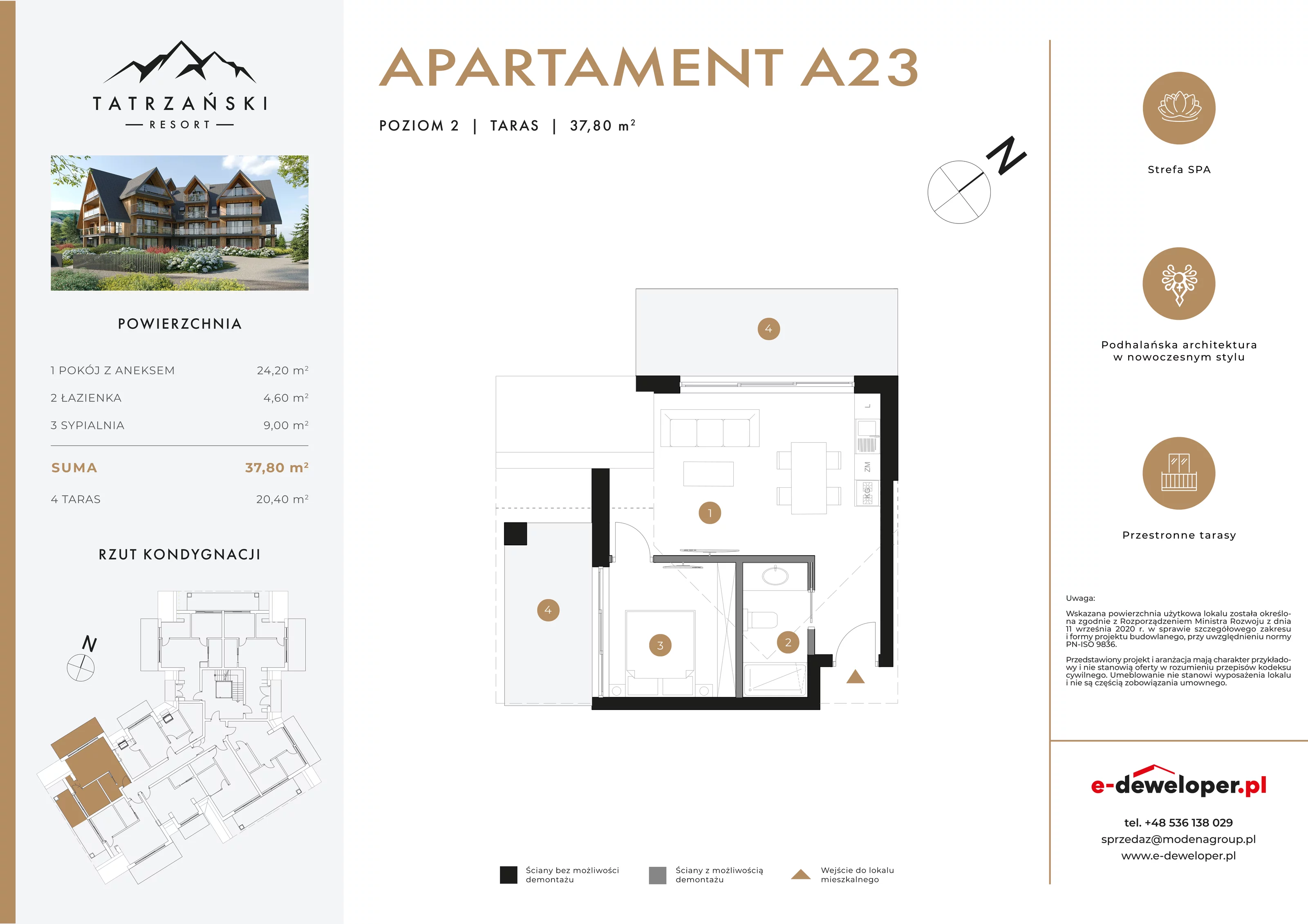 Apartament 37,80 m², piętro 2, oferta nr A23, Tatrzański Resort, Białka Tatrzańska, ul. Środkowa 75