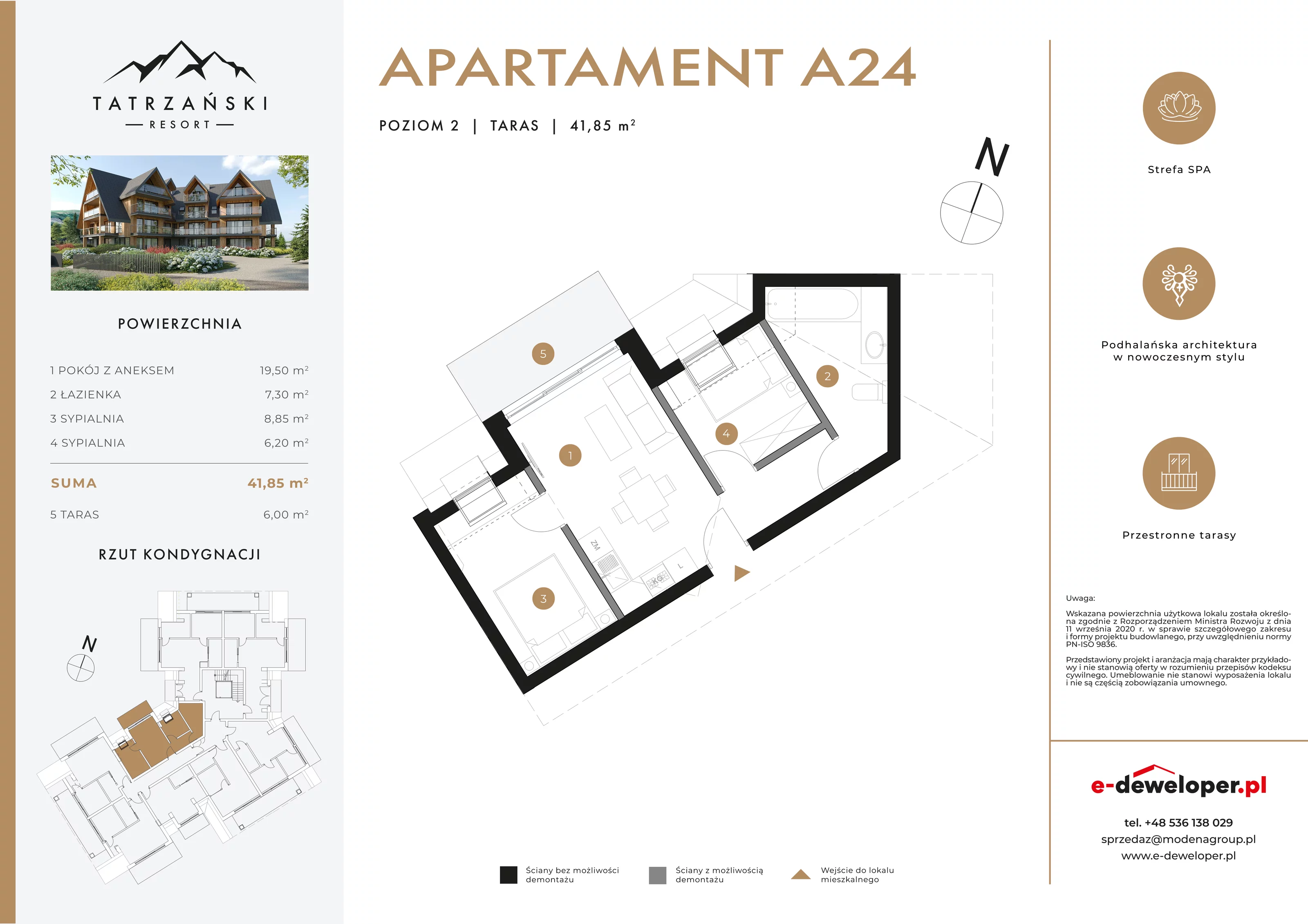 3 pokoje, apartament 41,35 m², piętro 2, oferta nr A24, Tatrzański Resort, Białka Tatrzańska, ul. Środkowa 75