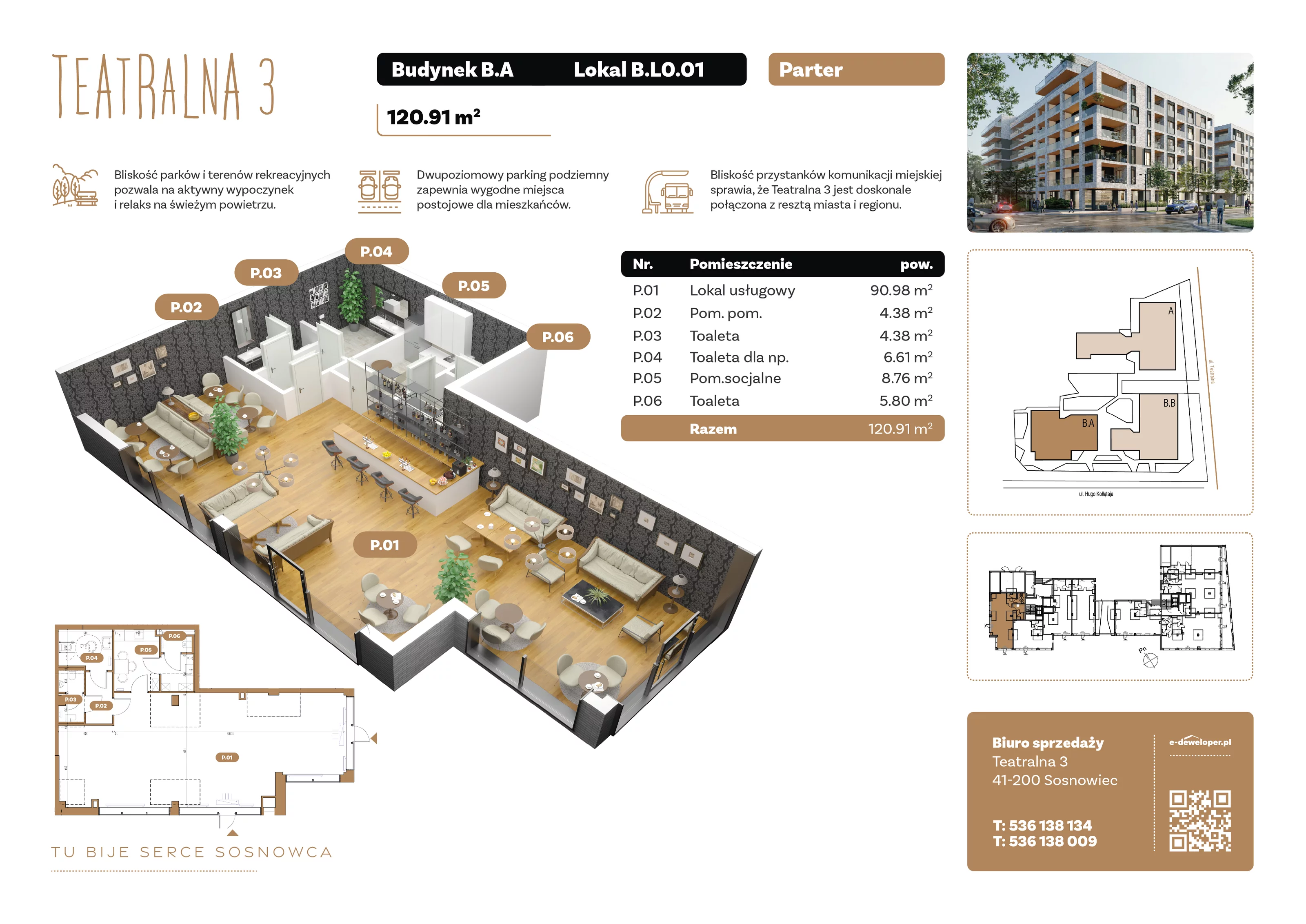 Lokal użytkowy 120,91 m², oferta nr B.LO.01, Teatralna 3 - lokale użytkowe, Sosnowiec, Śródmieście, ul. Teatralna 3