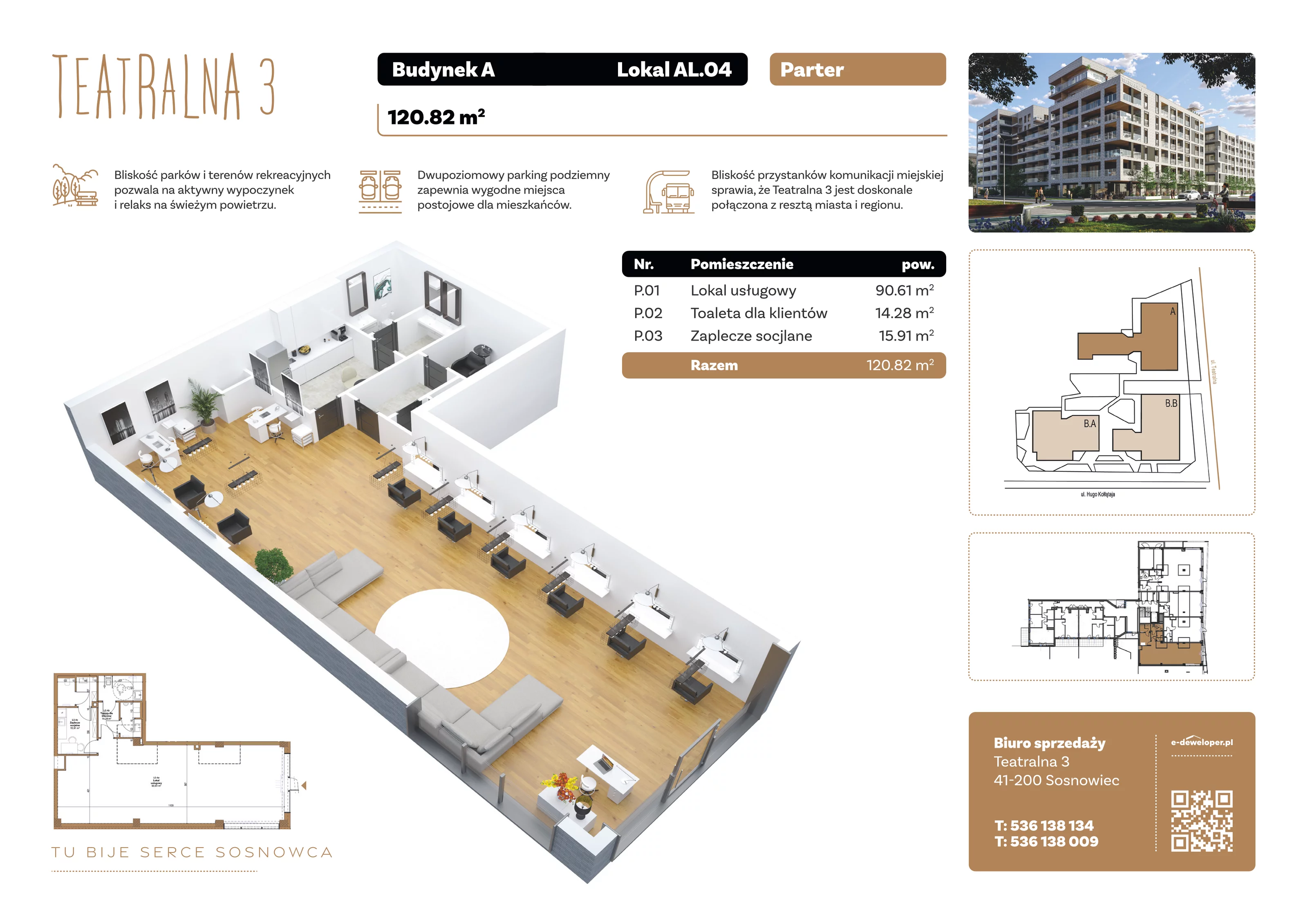 Lokal użytkowy 120,80 m², oferta nr A.LO.04, Teatralna 3 - lokale użytkowe, Sosnowiec, Śródmieście, ul. Teatralna 3