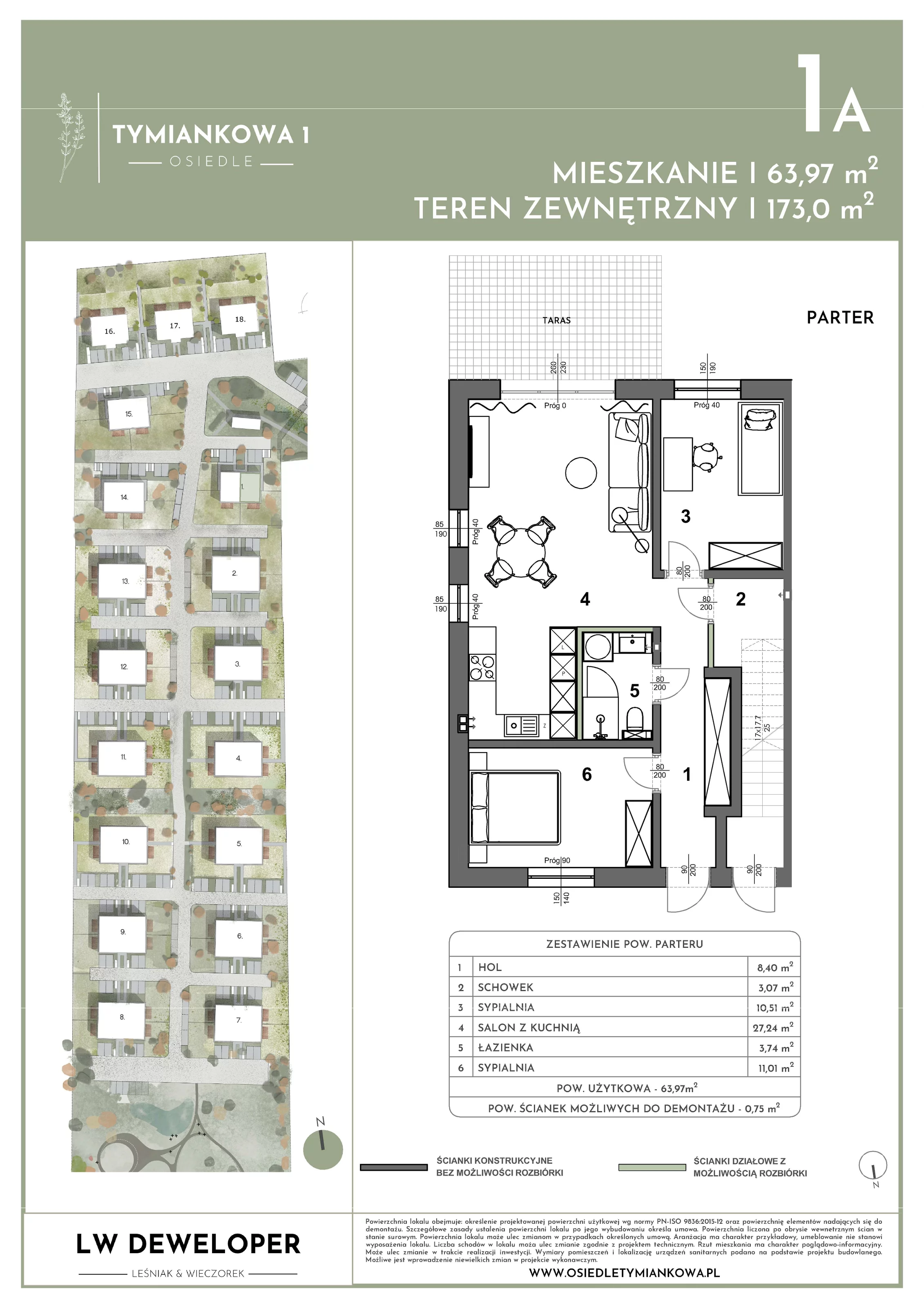 Mieszkanie 63,97 m², parter, oferta nr 1A, Osiedle Tymiankowa 1, Łódź, Widzew, ul. Tymiankowa 1