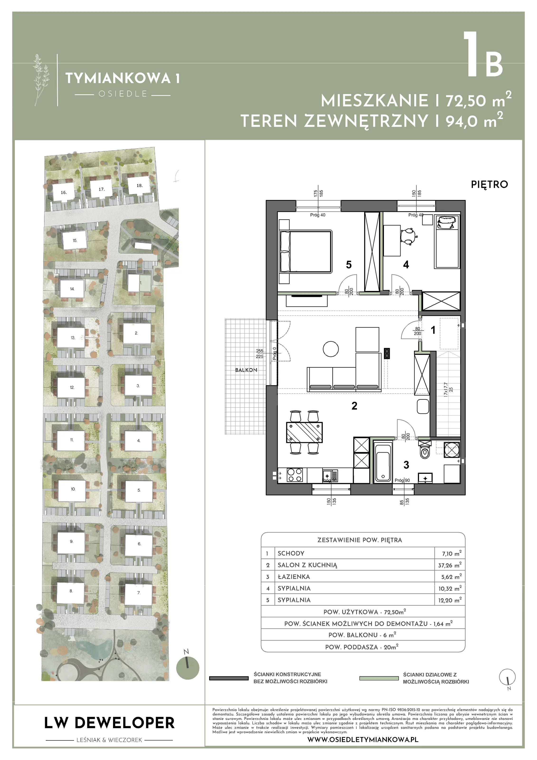 Mieszkanie 72,50 m², piętro 1, oferta nr 1B, Osiedle Tymiankowa 1, Łódź, Widzew, ul. Tymiankowa 1