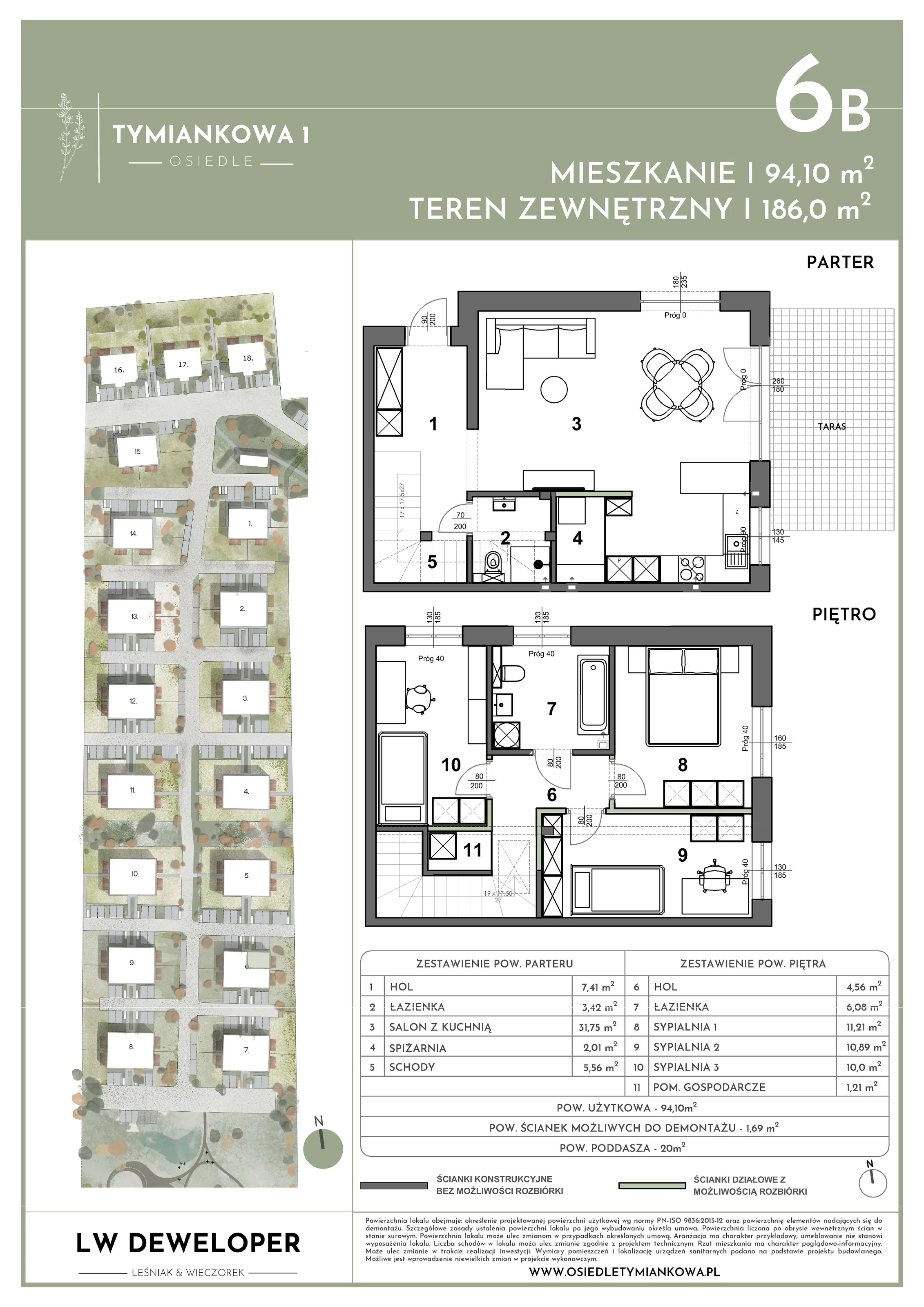 Dom 94,10 m², oferta nr 6B, Osiedle Tymiankowa 1 - domy, Łódź, Widzew, ul. Tymiankowa 1